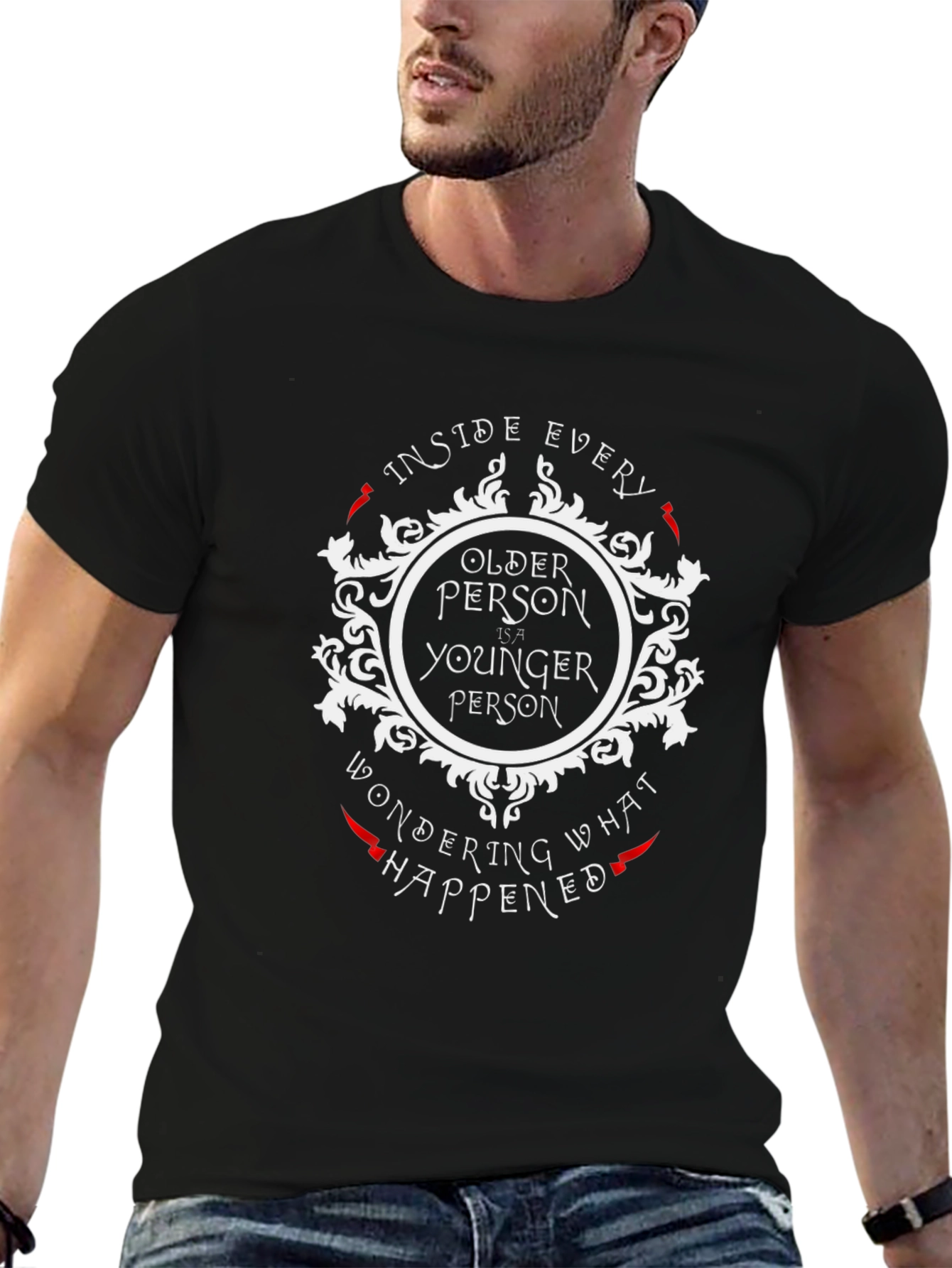 Older Younger Person Black Graphic Tee