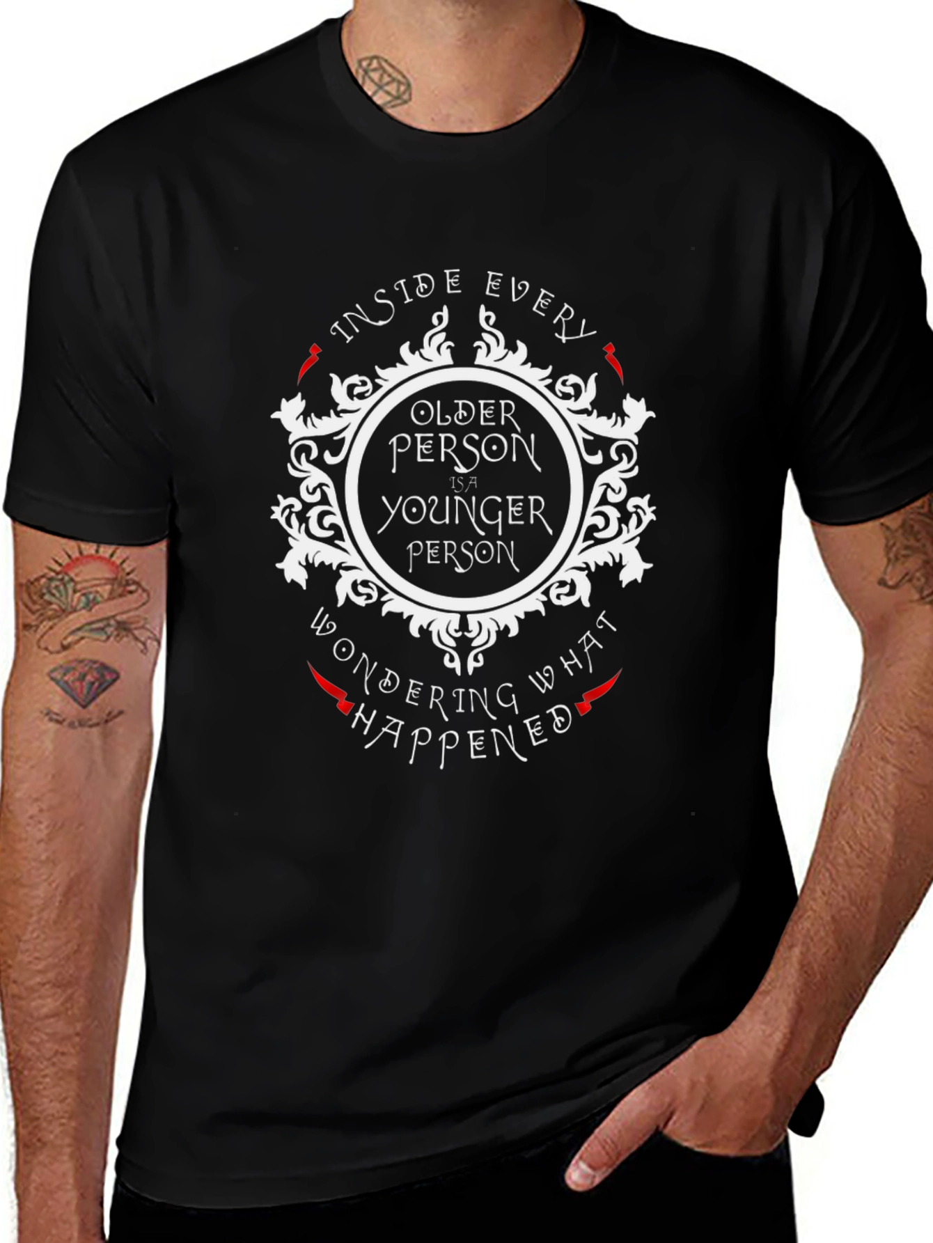 Older Younger Person Black Graphic Tee