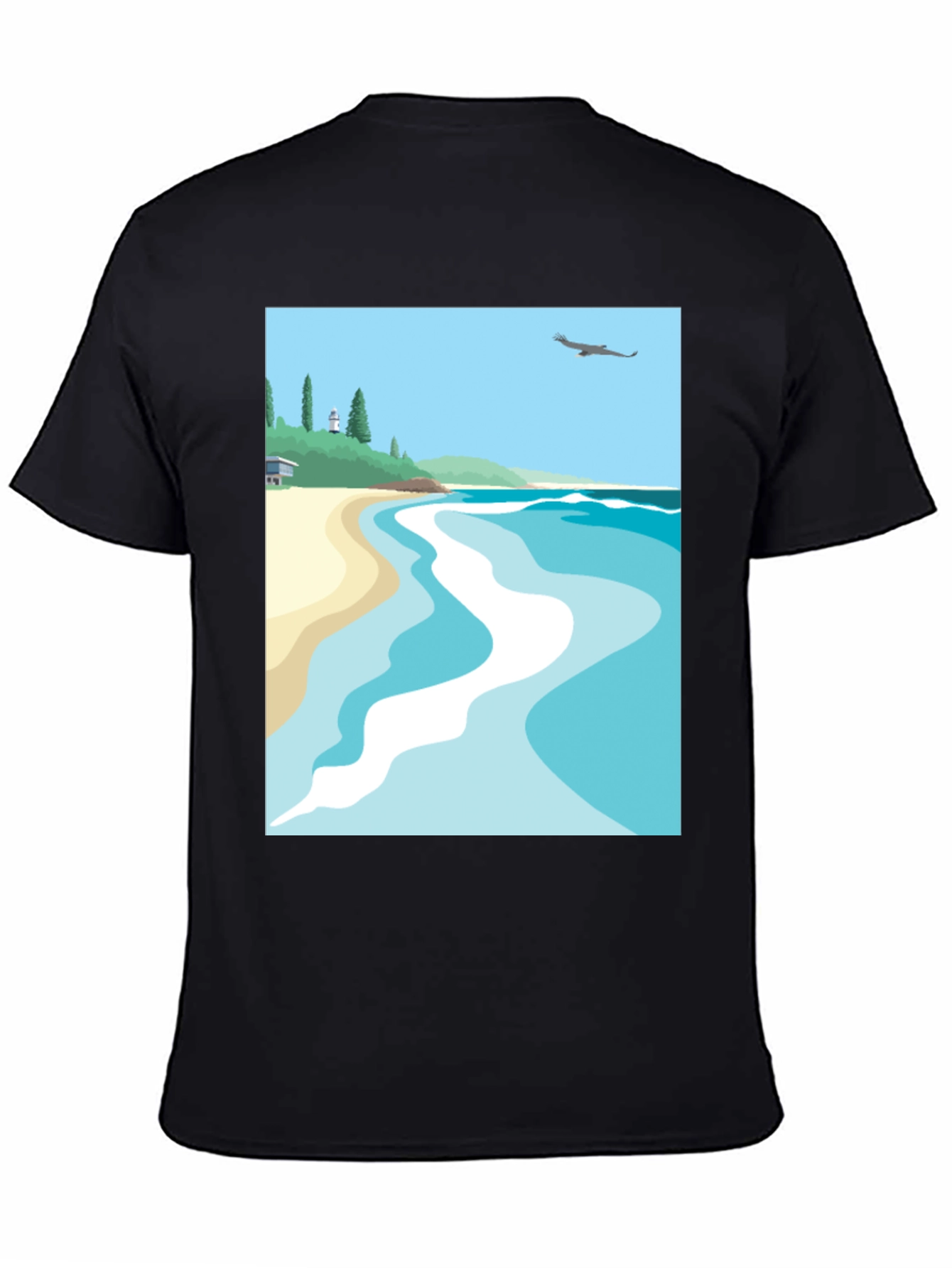 Beach Scene Graphic Tee - Black