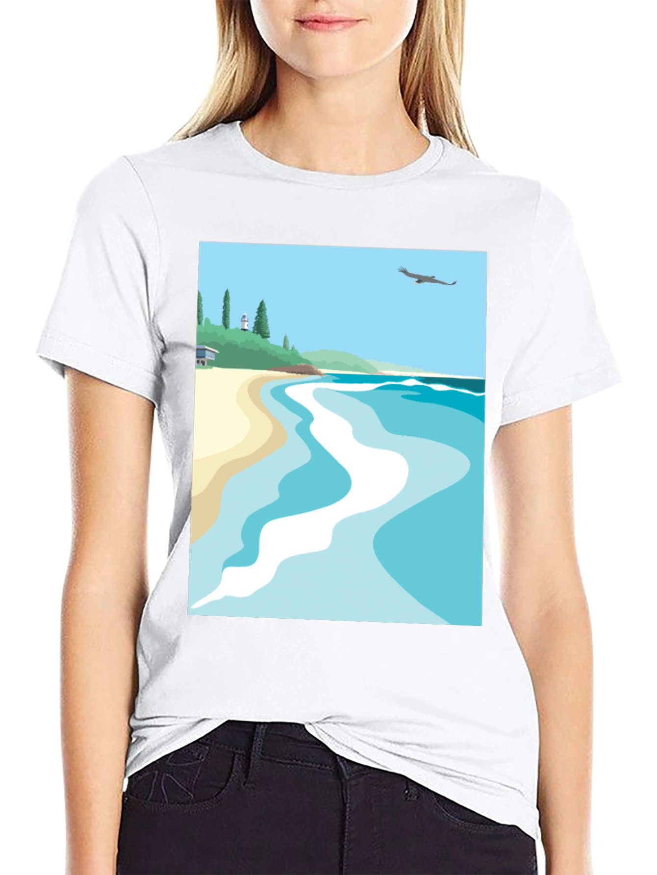 Beach Scene Graphic Tee - Black