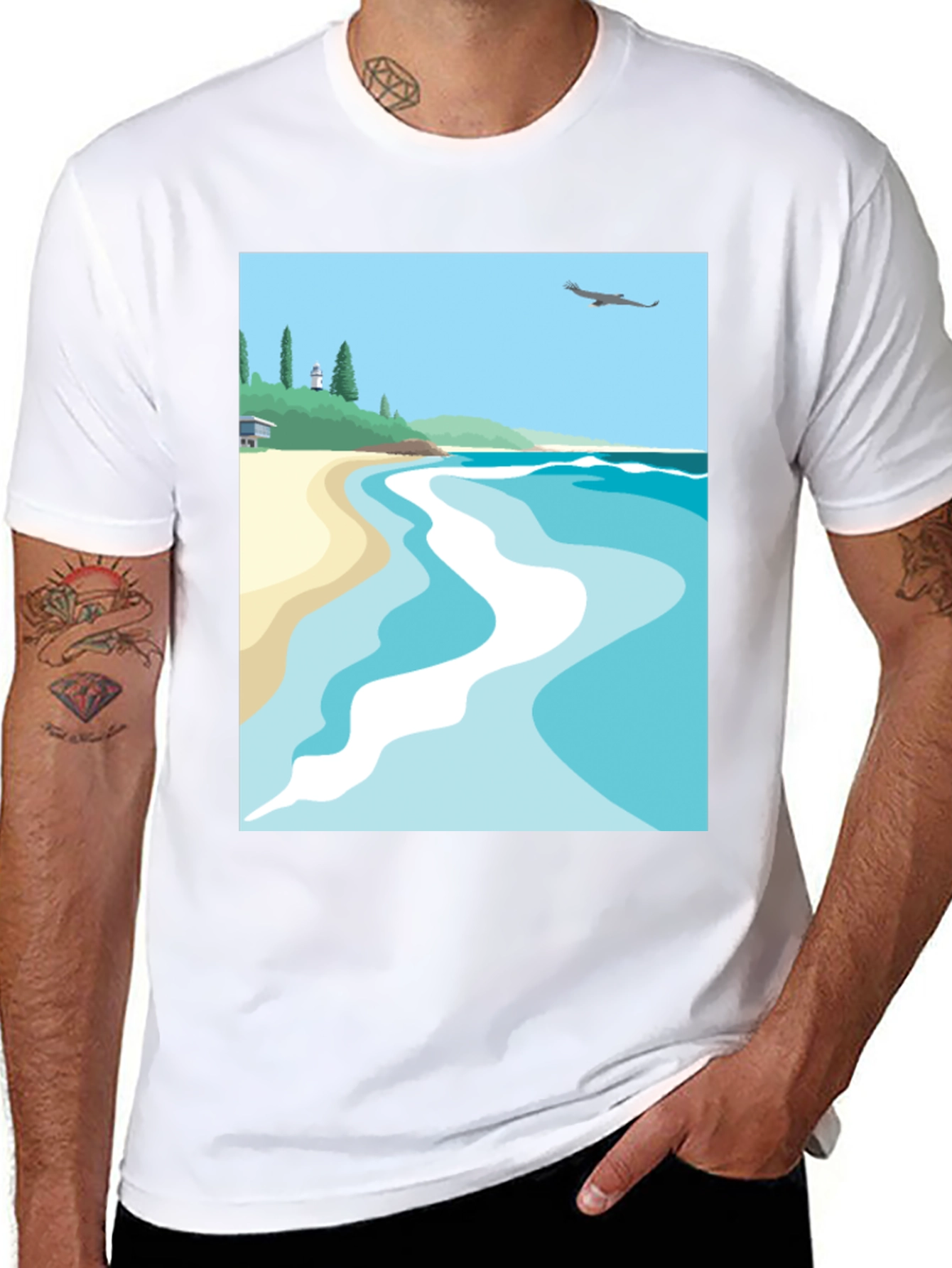 Beach Scene Graphic Tee - Black