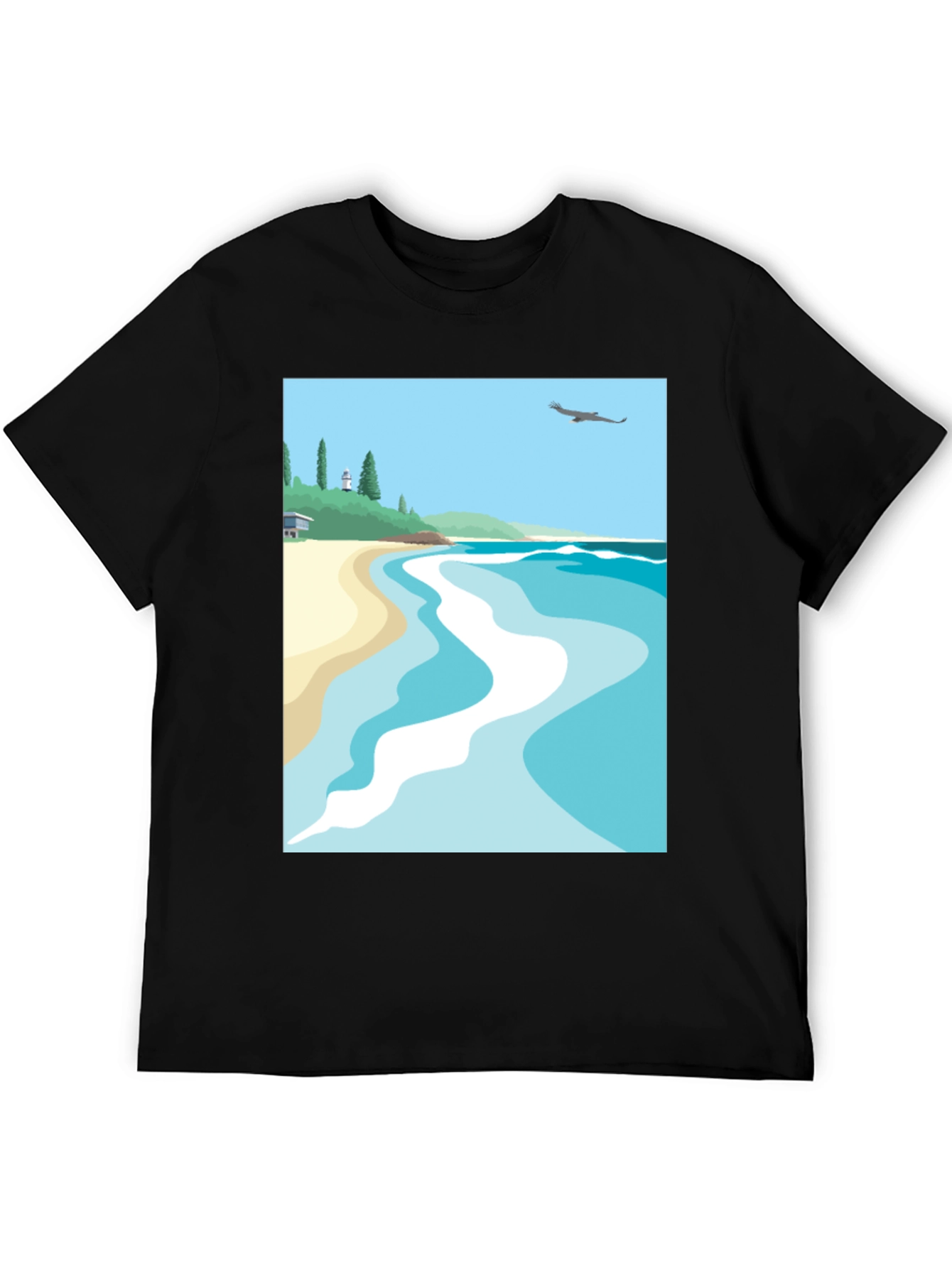 Beach Scene Graphic Tee - Black
