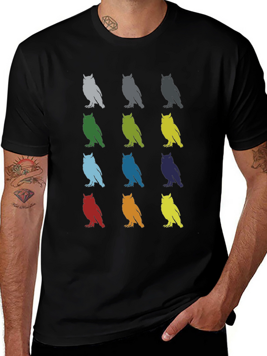 Colorful Owl Pattern Tee - Unique Graphic T-Shirt