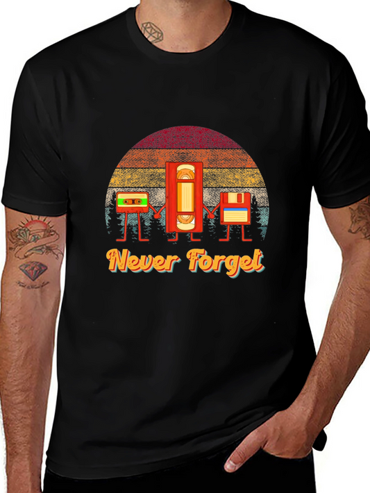 Retro Media T-Shirt: Never Forget Cassette VHS Floppy Disk