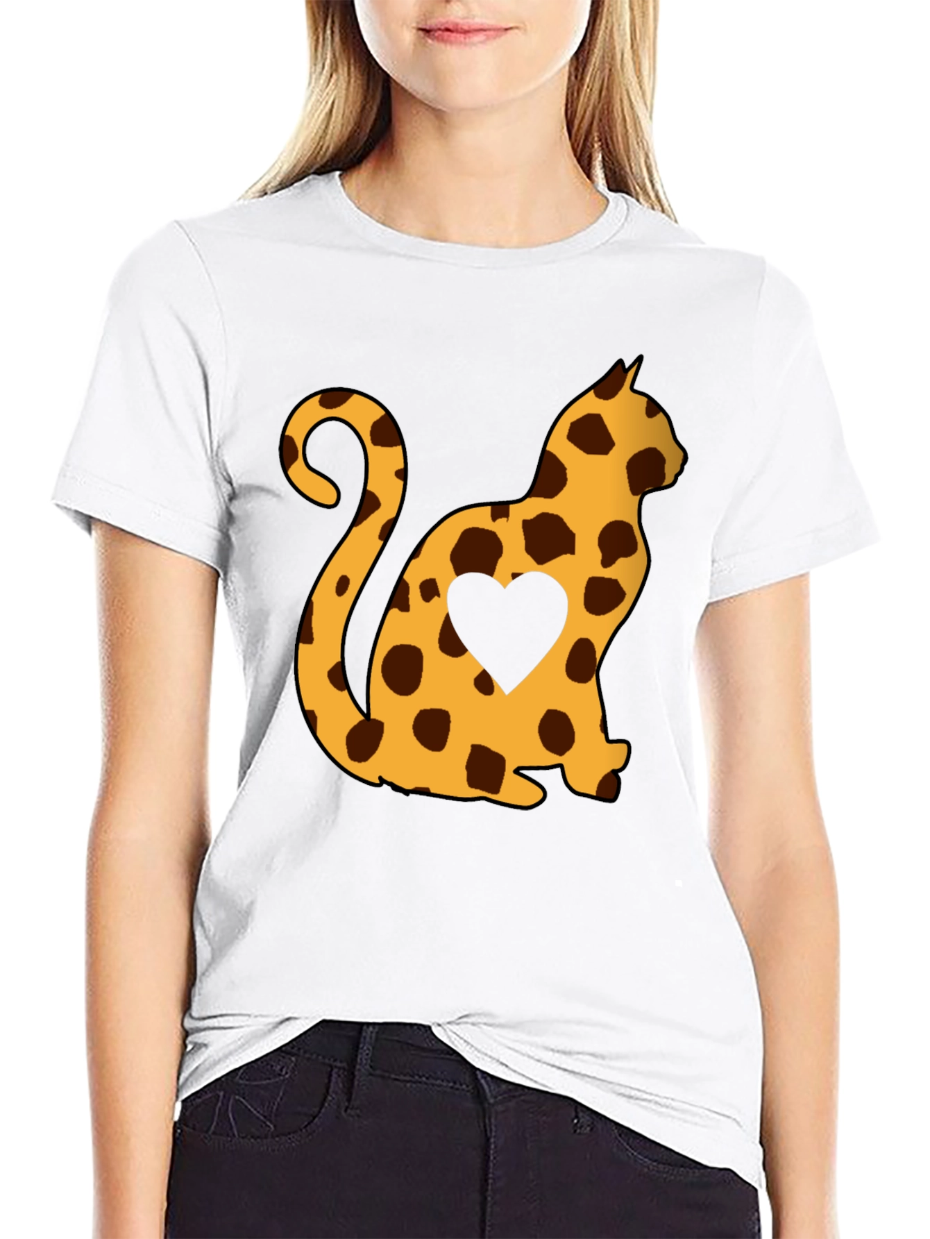 Spotted Cat Heart T-Shirt - Stylish Casual Tee