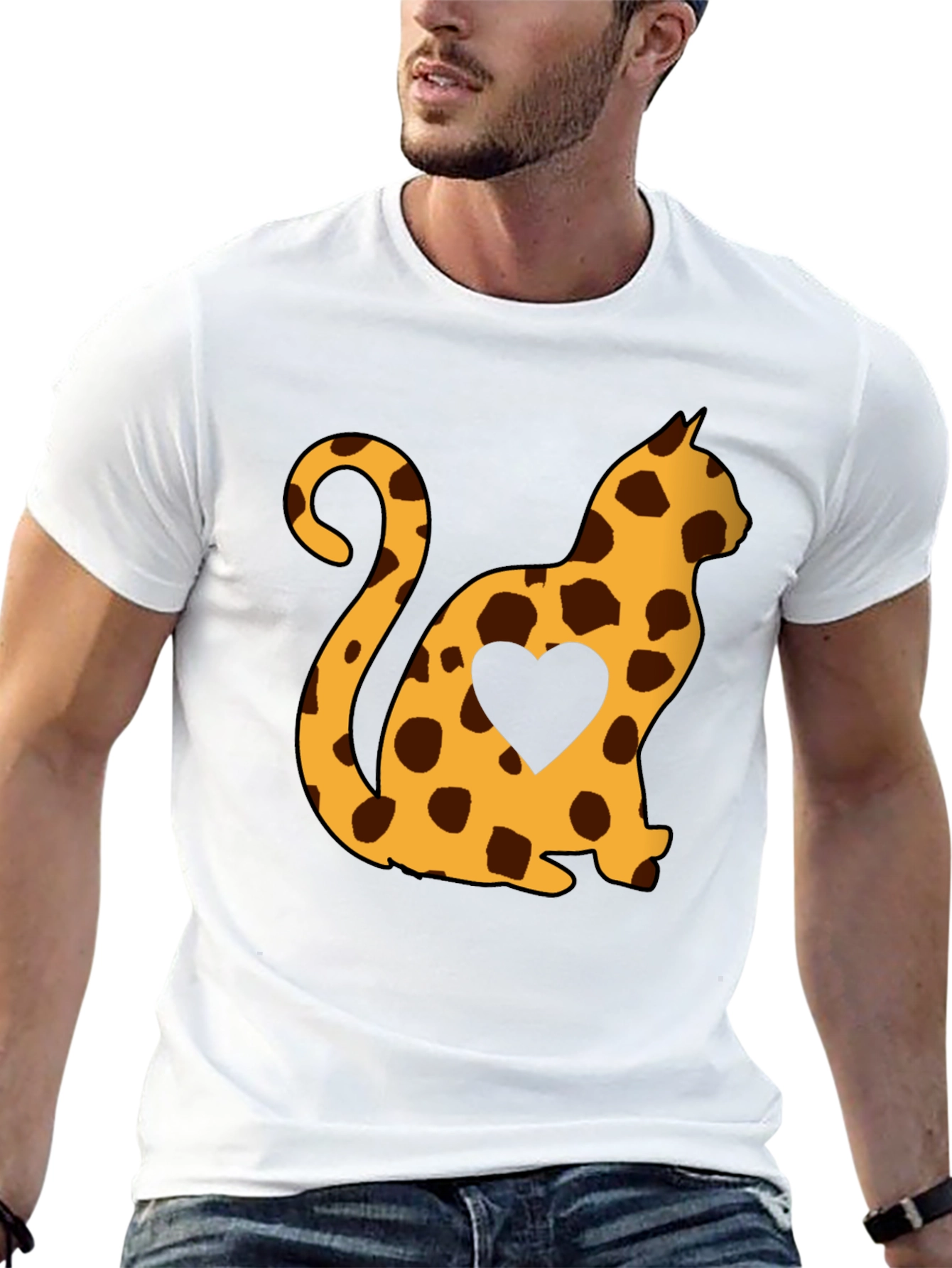 Spotted Cat Heart T-Shirt - Stylish Casual Tee