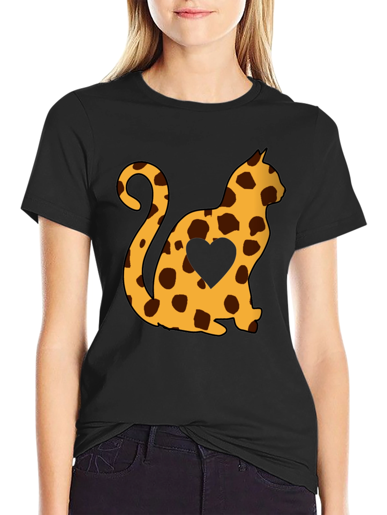 Spotted Cat Heart T-Shirt - Stylish Casual Tee