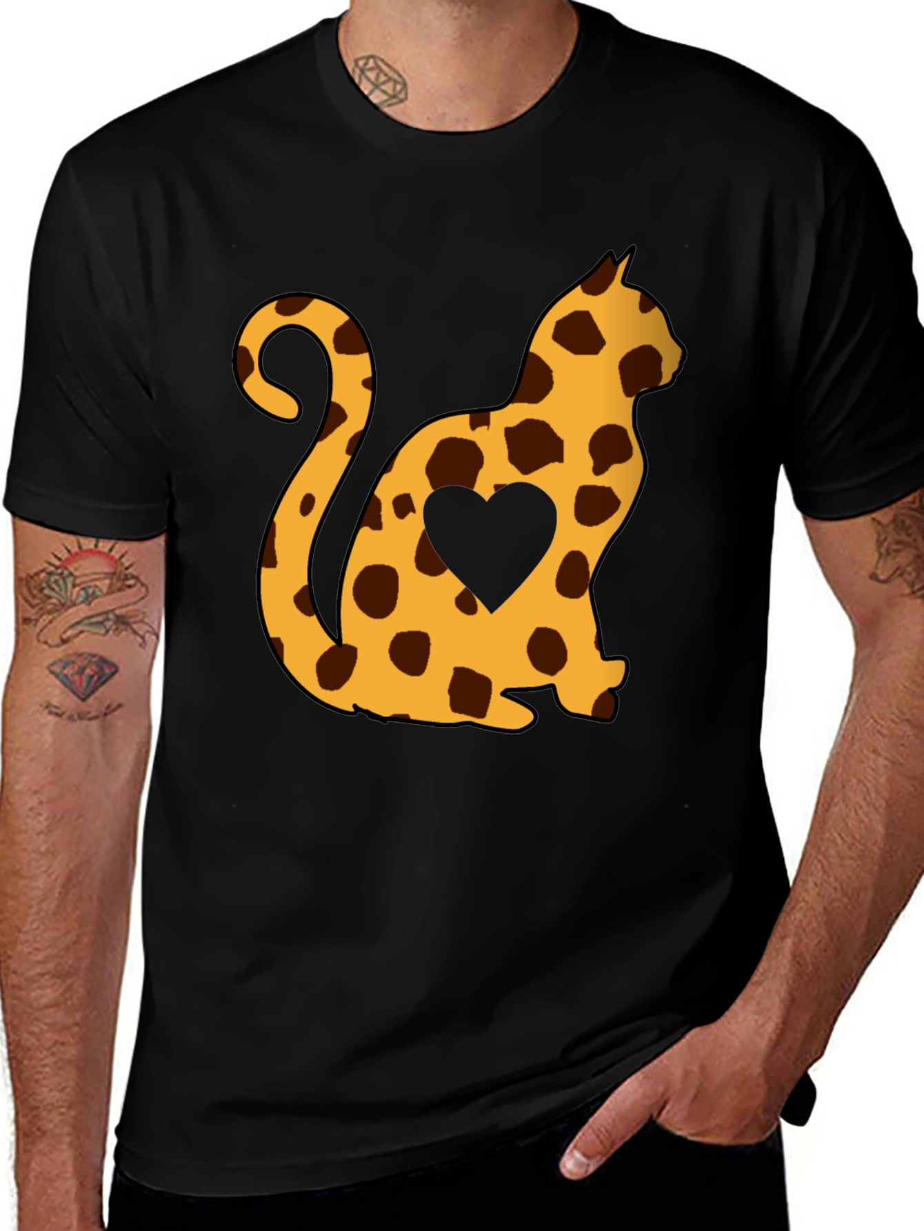 Spotted Cat Heart T-Shirt - Stylish Casual Tee
