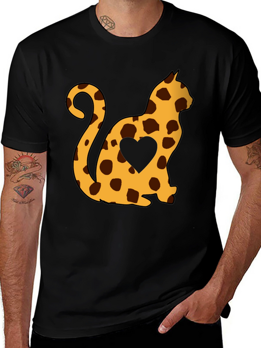 Spotted Cat Heart T-Shirt - Stylish Casual Tee