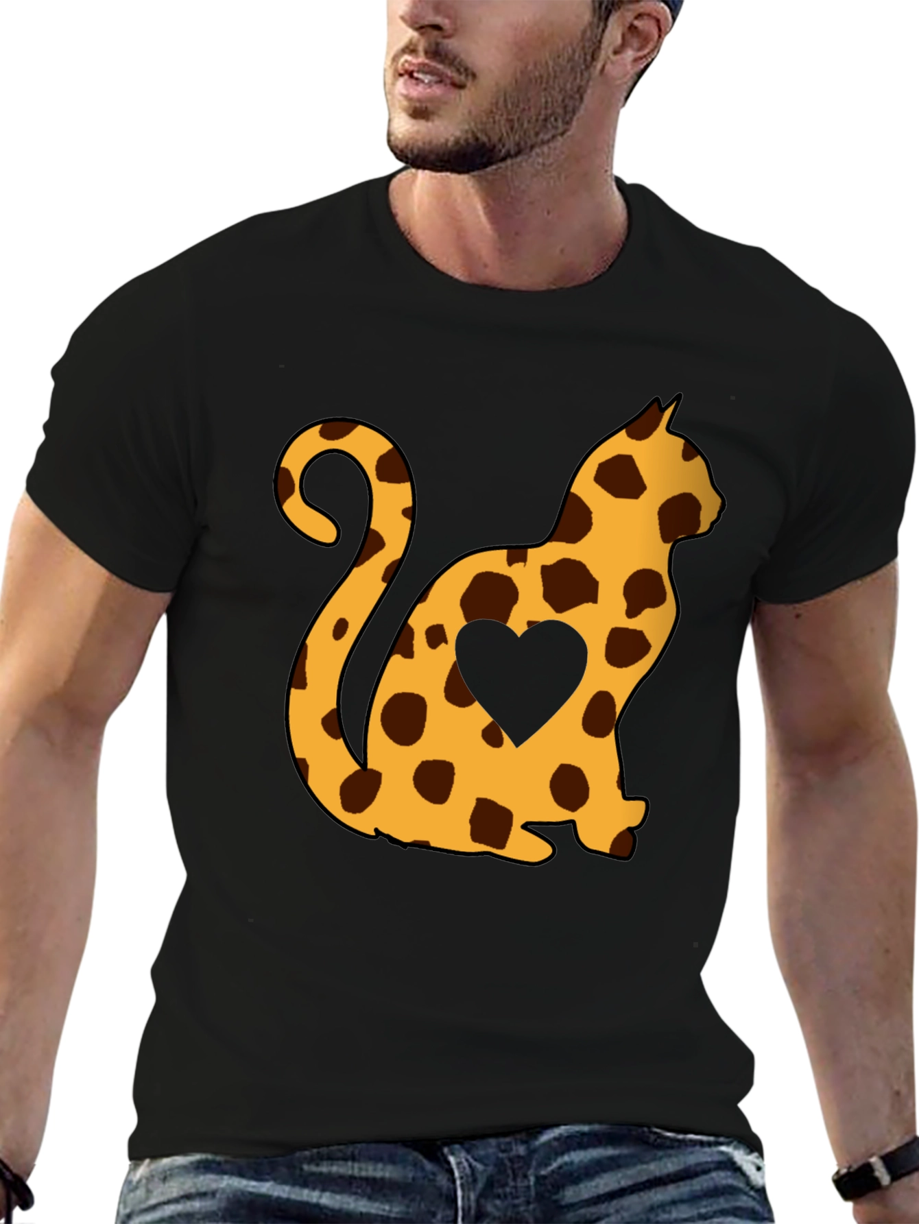 Spotted Cat Heart T-Shirt - Stylish Casual Tee
