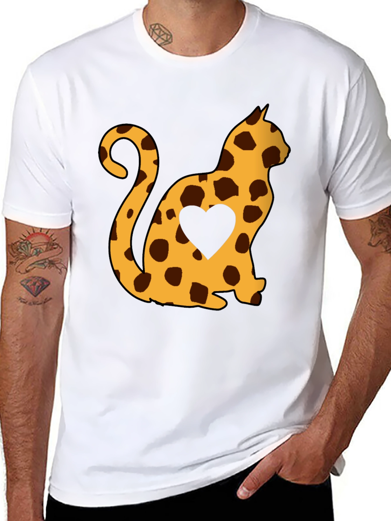 Spotted Cat Heart T-Shirt - Stylish Casual Tee