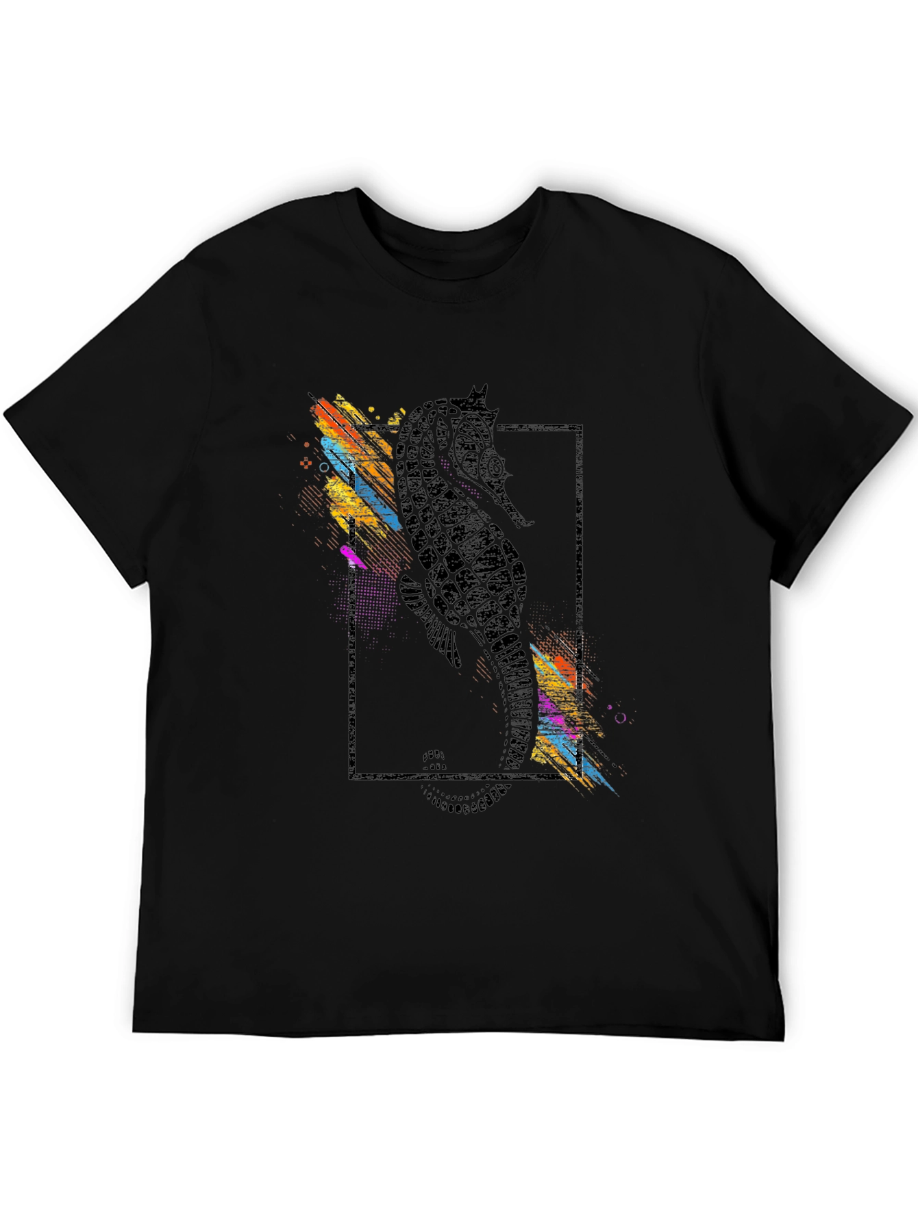 Seahorse Graphic Print Black T-Shirt