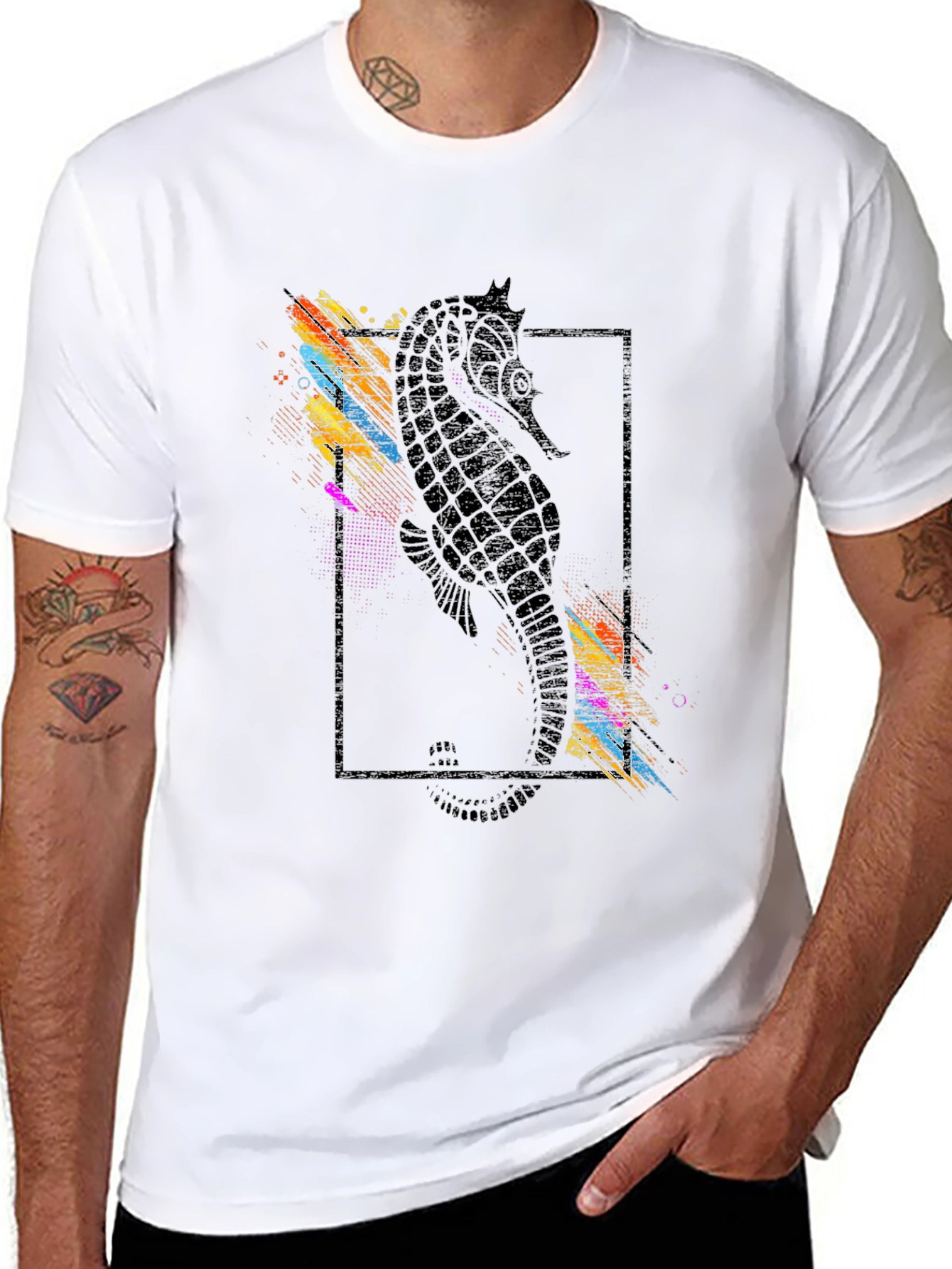 Seahorse Graphic Print Black T-Shirt