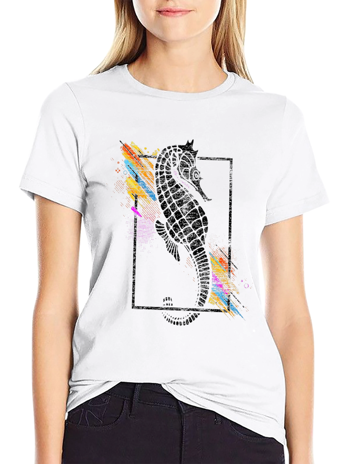Seahorse Graphic Print Black T-Shirt
