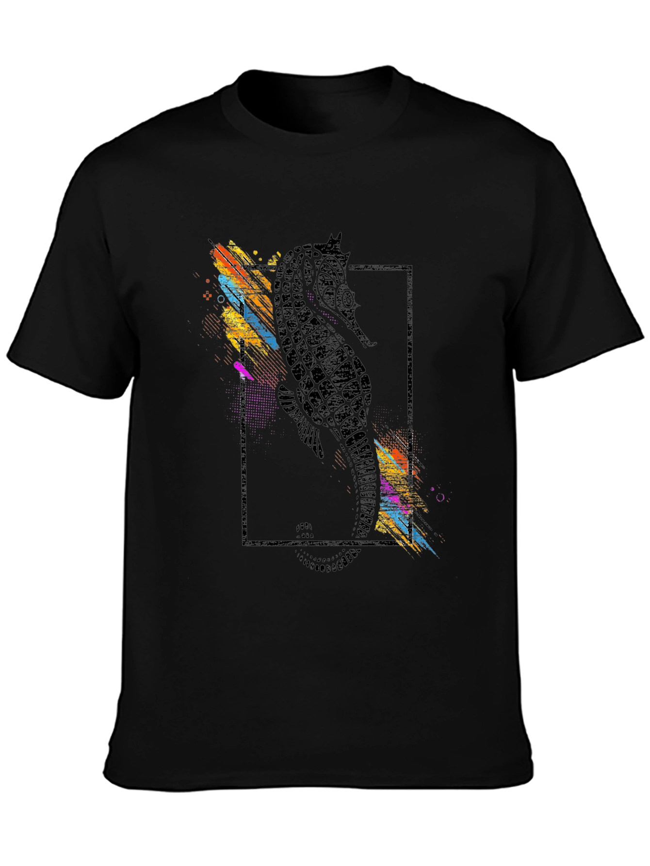 Seahorse Graphic Print Black T-Shirt