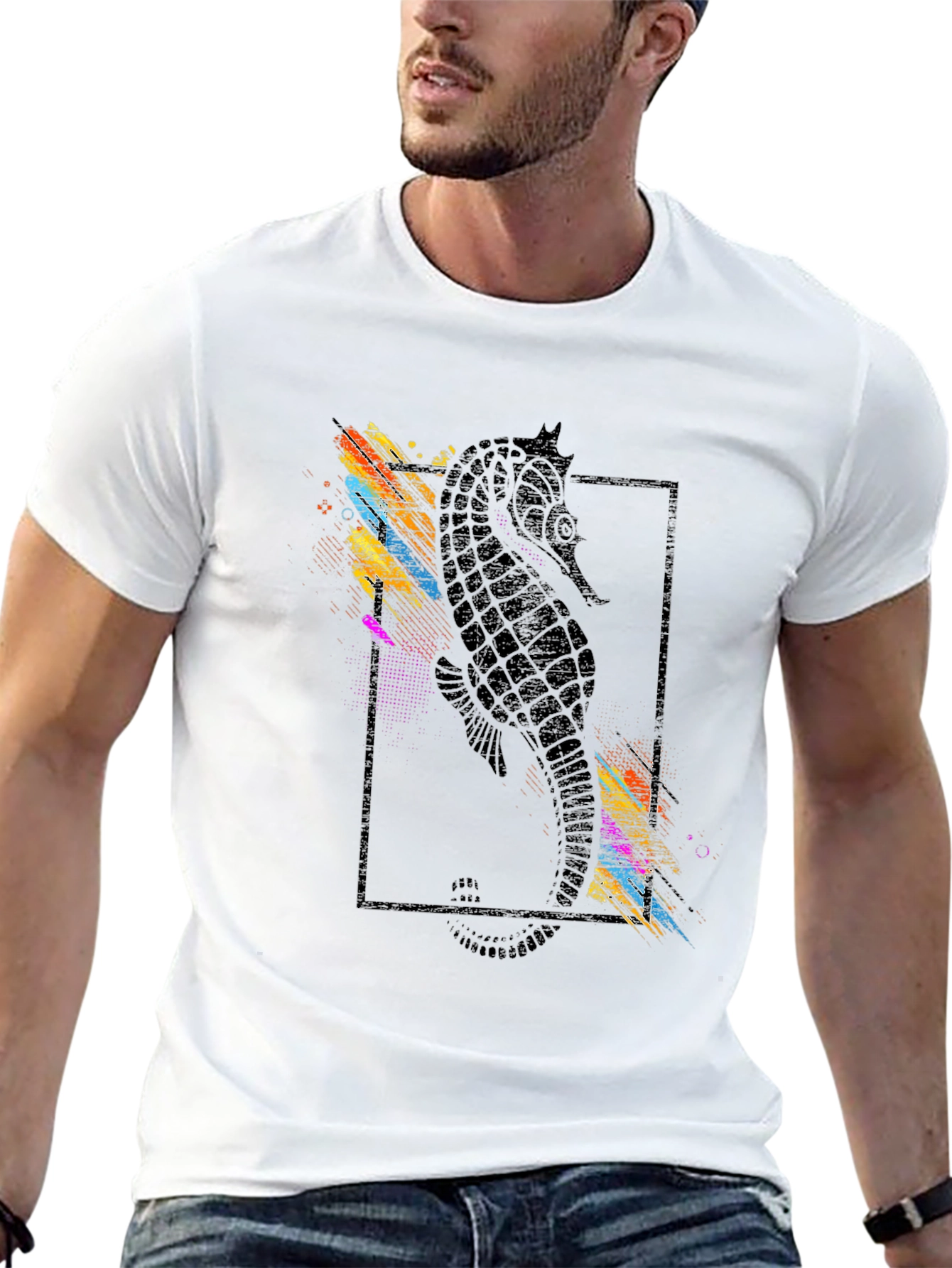 Seahorse Graphic Print Black T-Shirt