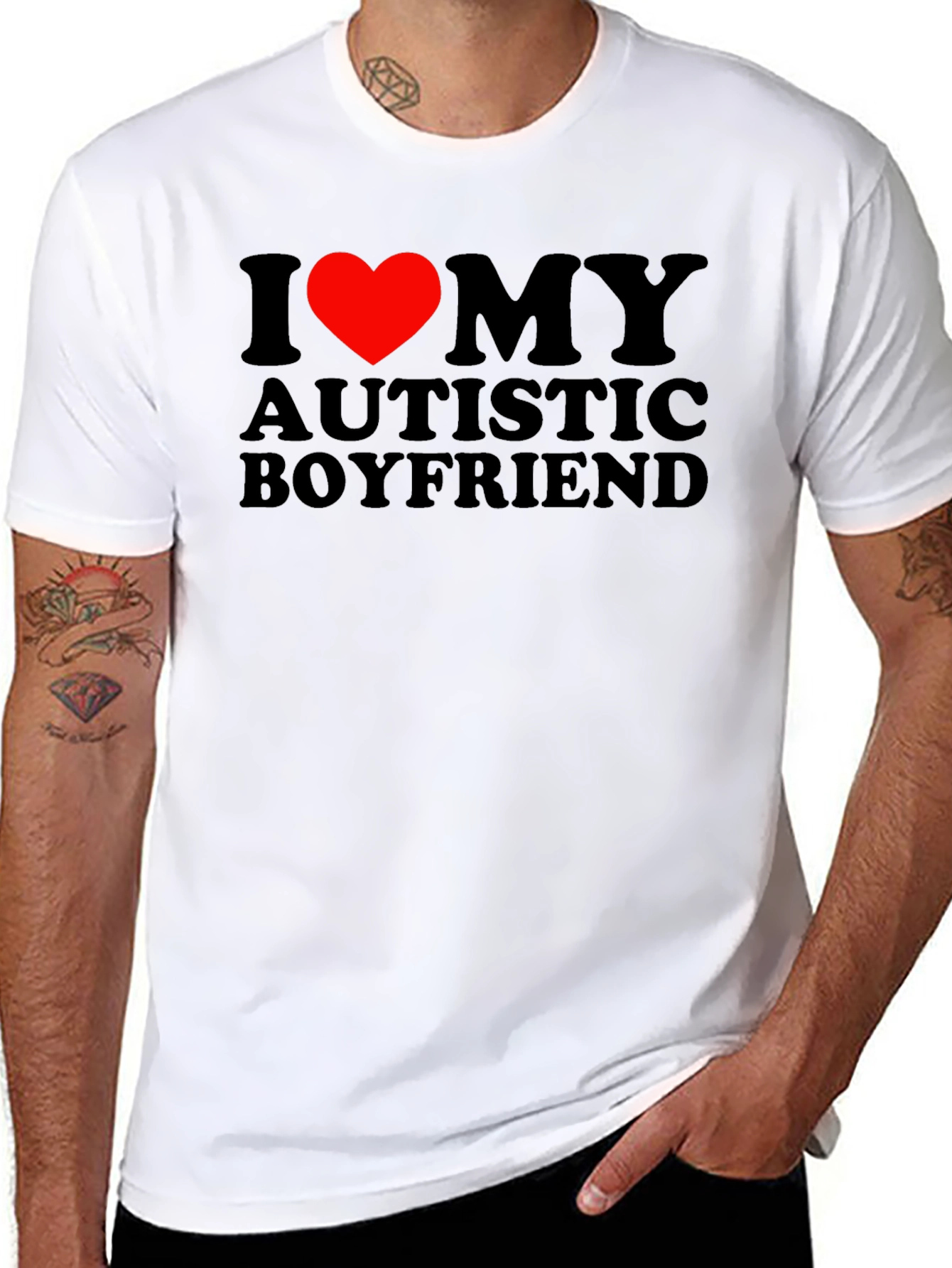 I Heart My Autistic Boyfriend Black T-Shirt