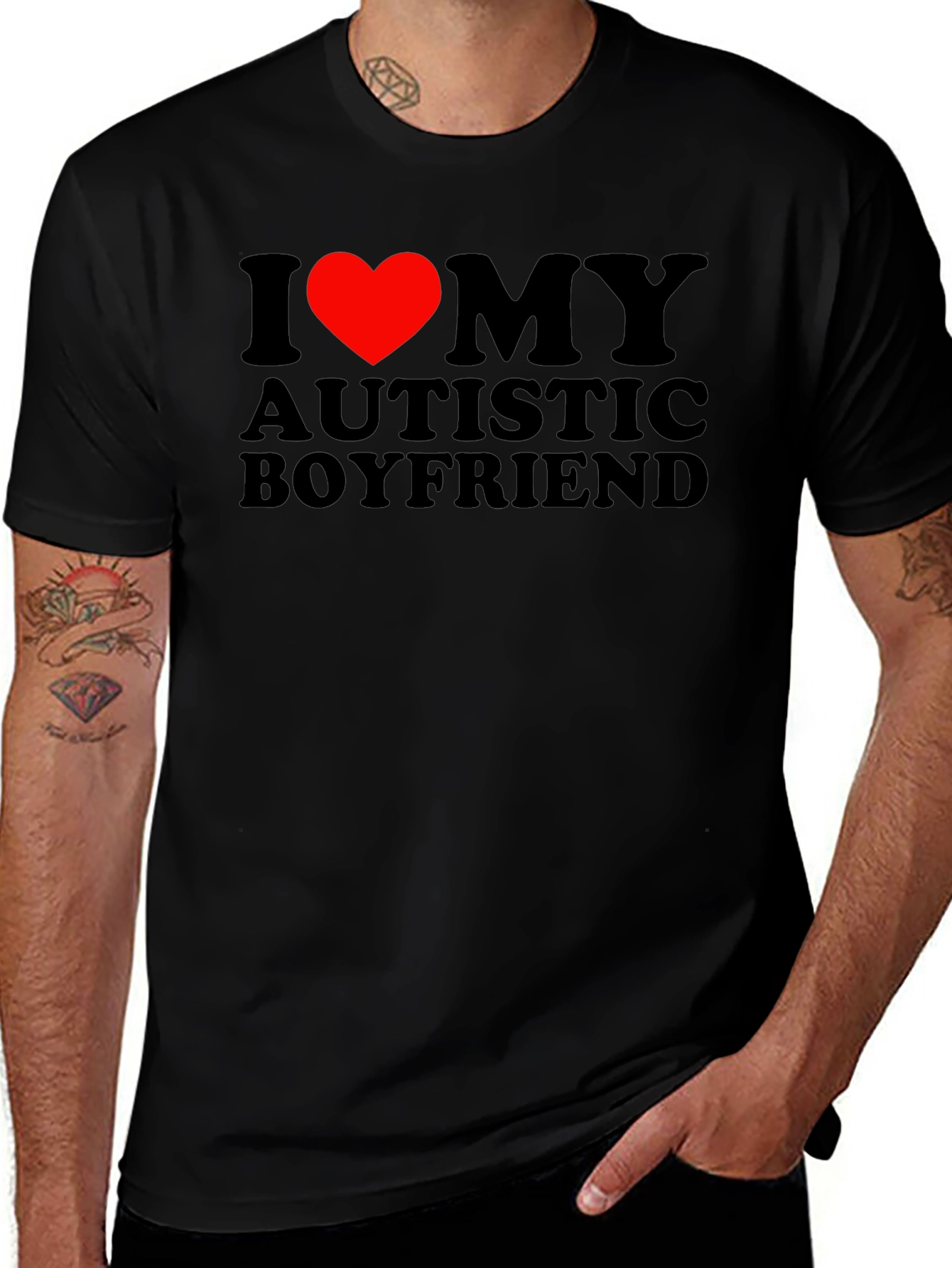I Heart My Autistic Boyfriend Black T-Shirt