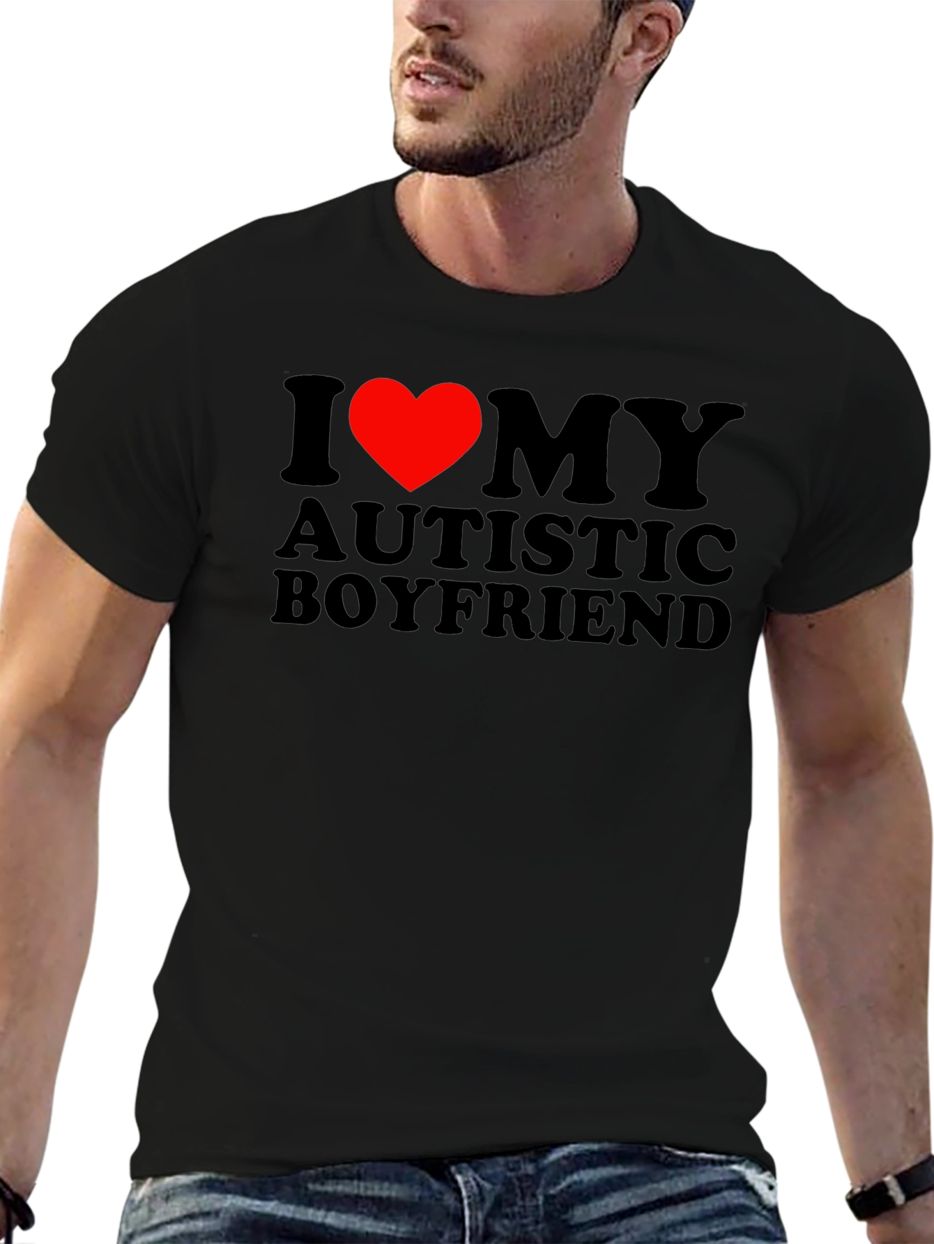 I Heart My Autistic Boyfriend Black T-Shirt