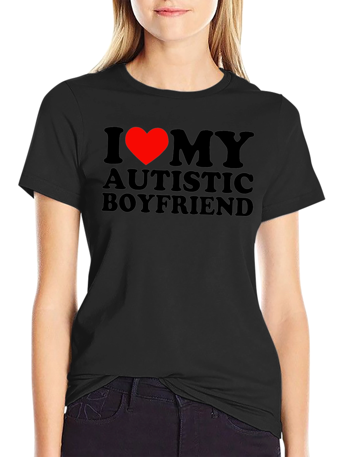I Heart My Autistic Boyfriend Black T-Shirt