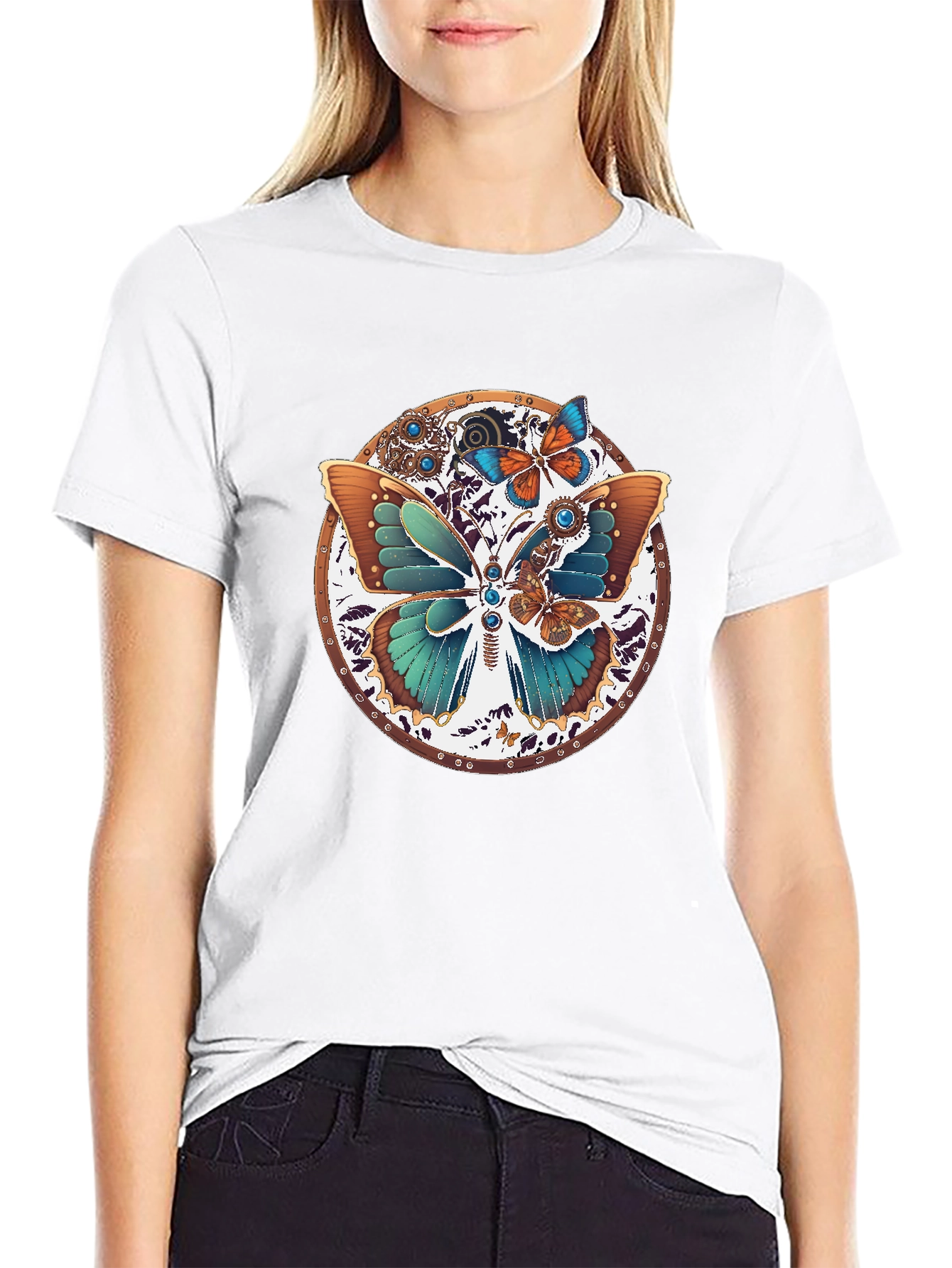 Steampunk Butterfly Graphic Tee - Unique Insect Design