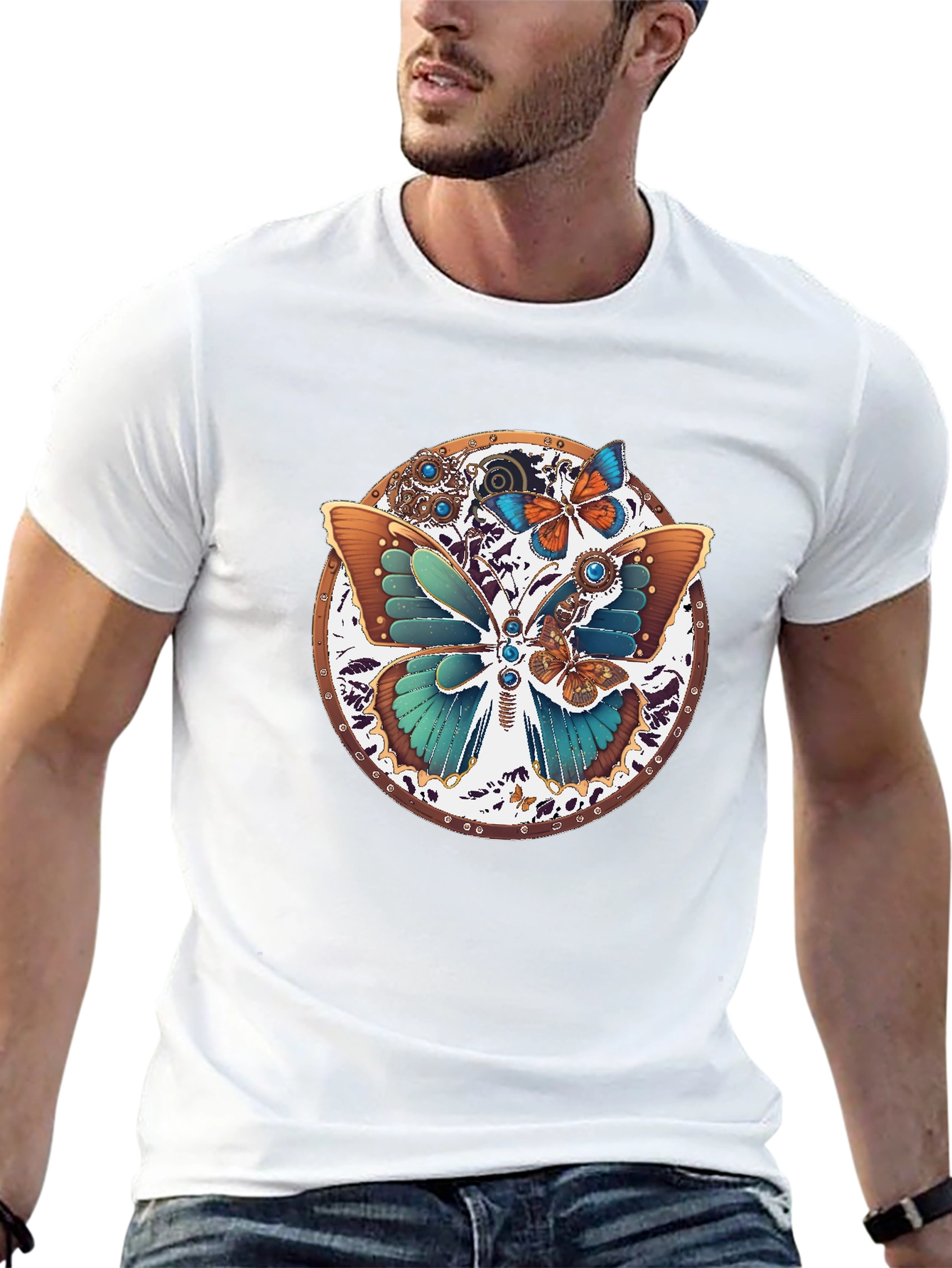 Steampunk Butterfly Graphic Tee - Unique Insect Design