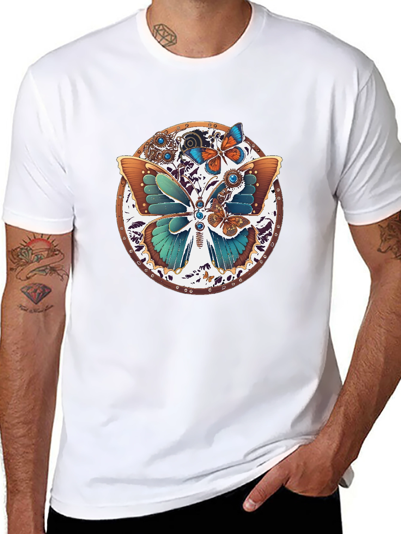 Steampunk Butterfly Graphic Tee - Unique Insect Design