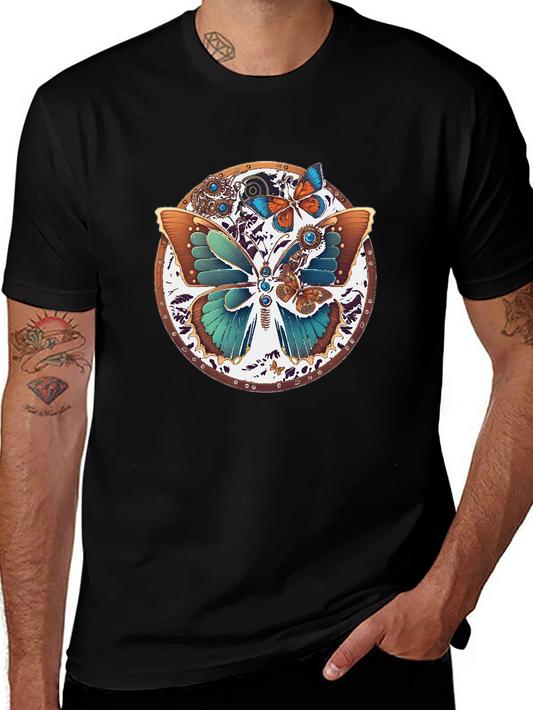 Steampunk Butterfly Graphic Tee - Unique Insect Design