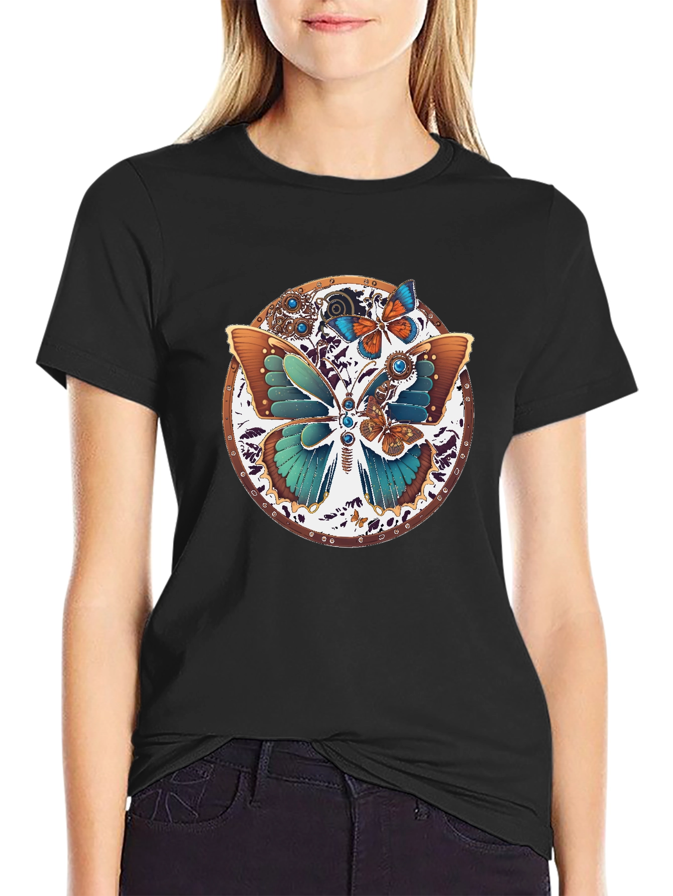 Steampunk Butterfly Graphic Tee - Unique Insect Design