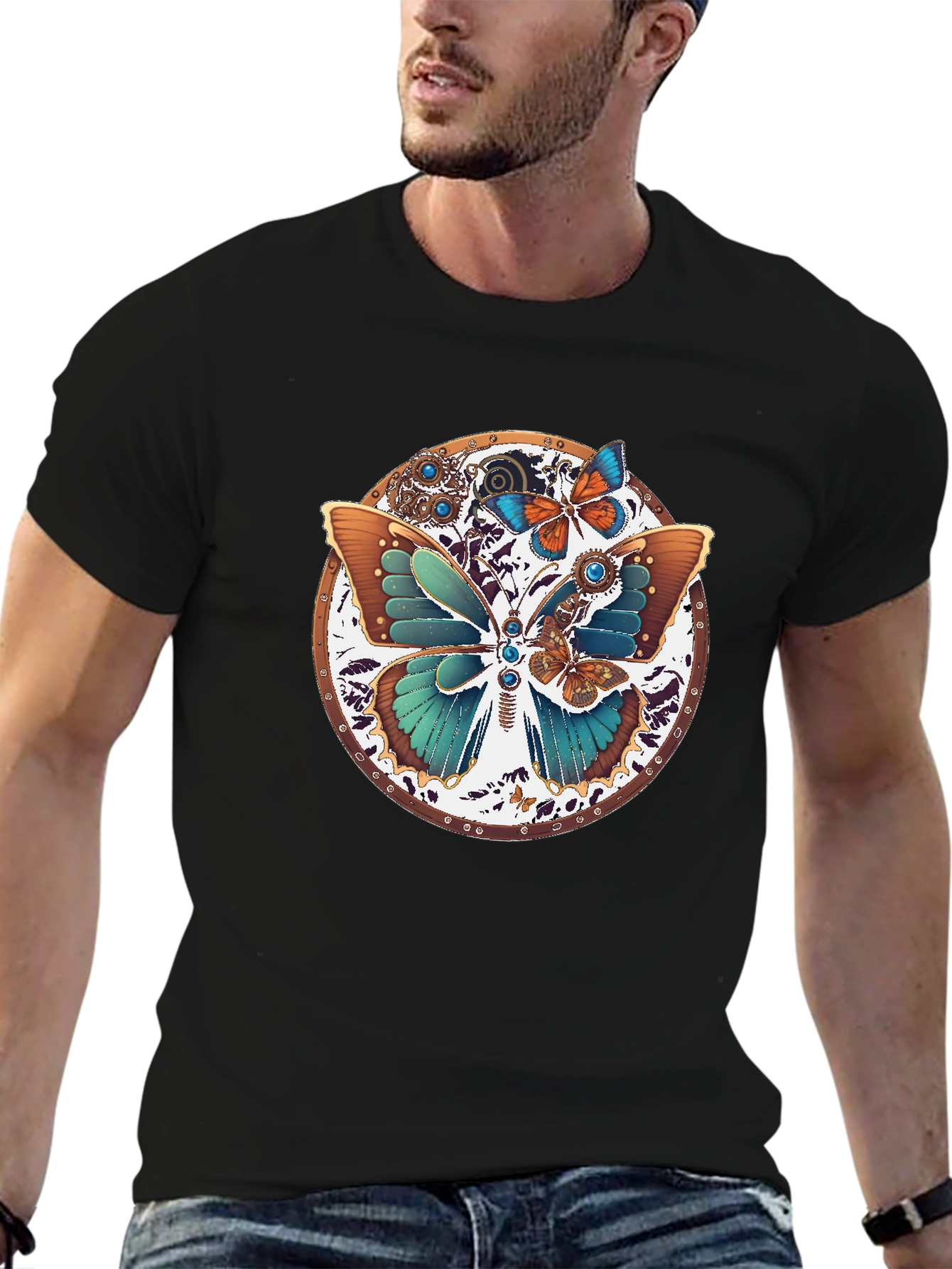 Steampunk Butterfly Graphic Tee - Unique Insect Design