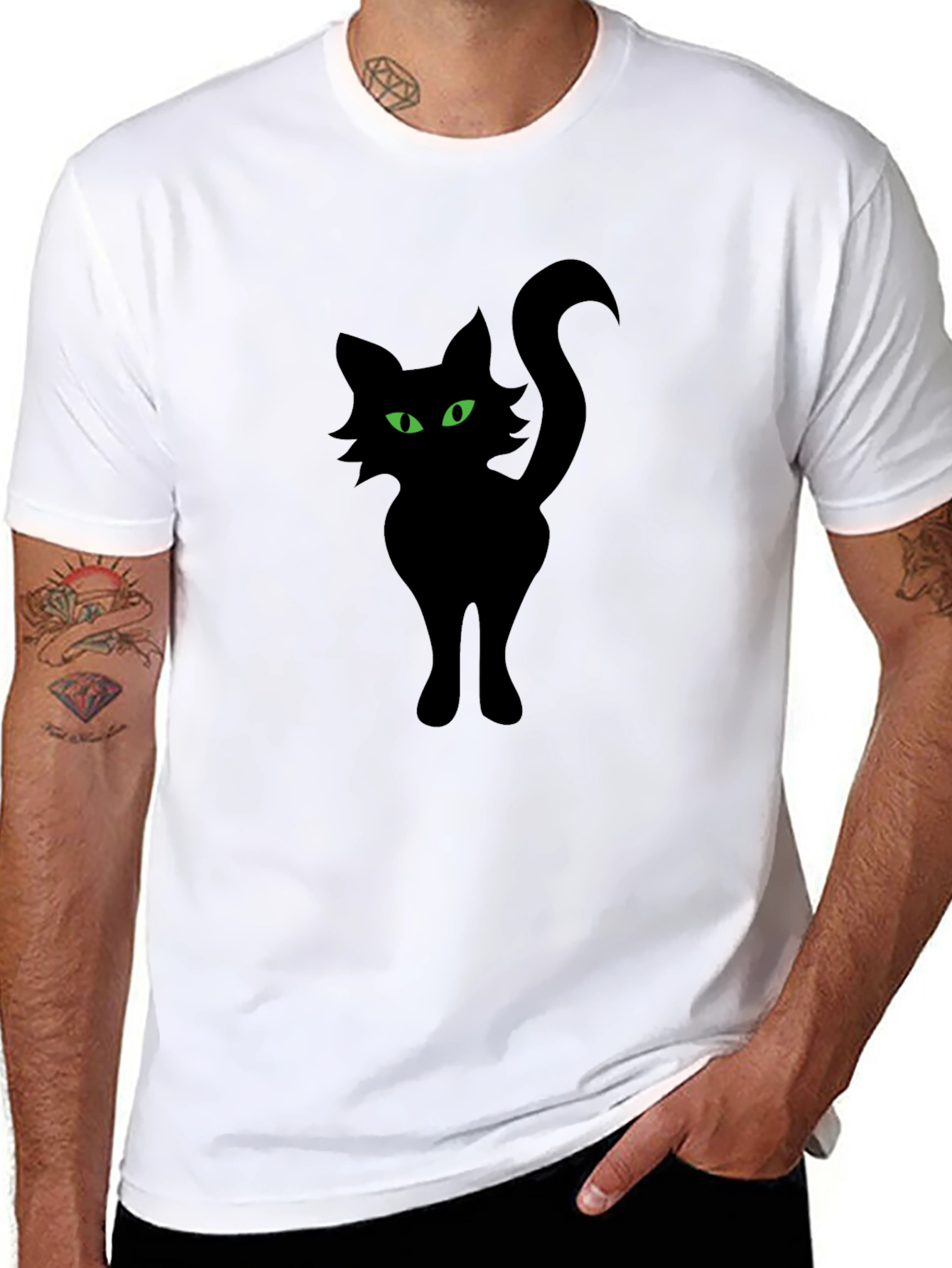 Black Cat Graphic Tee - Spooky Halloween Shirt