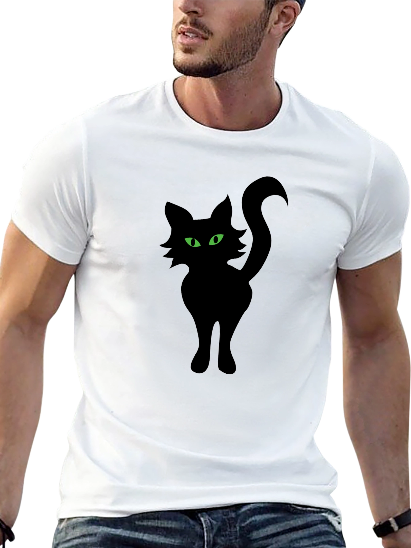 Black Cat Graphic Tee - Spooky Halloween Shirt