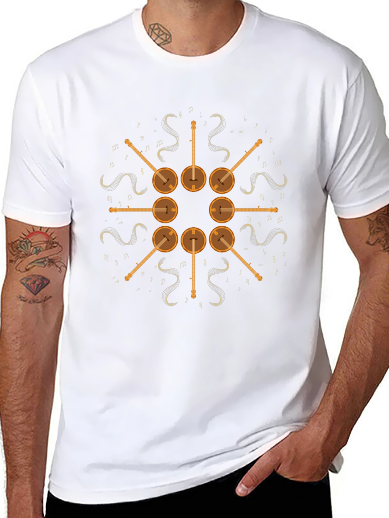 Banjo Music Note Graphic Tee - Black