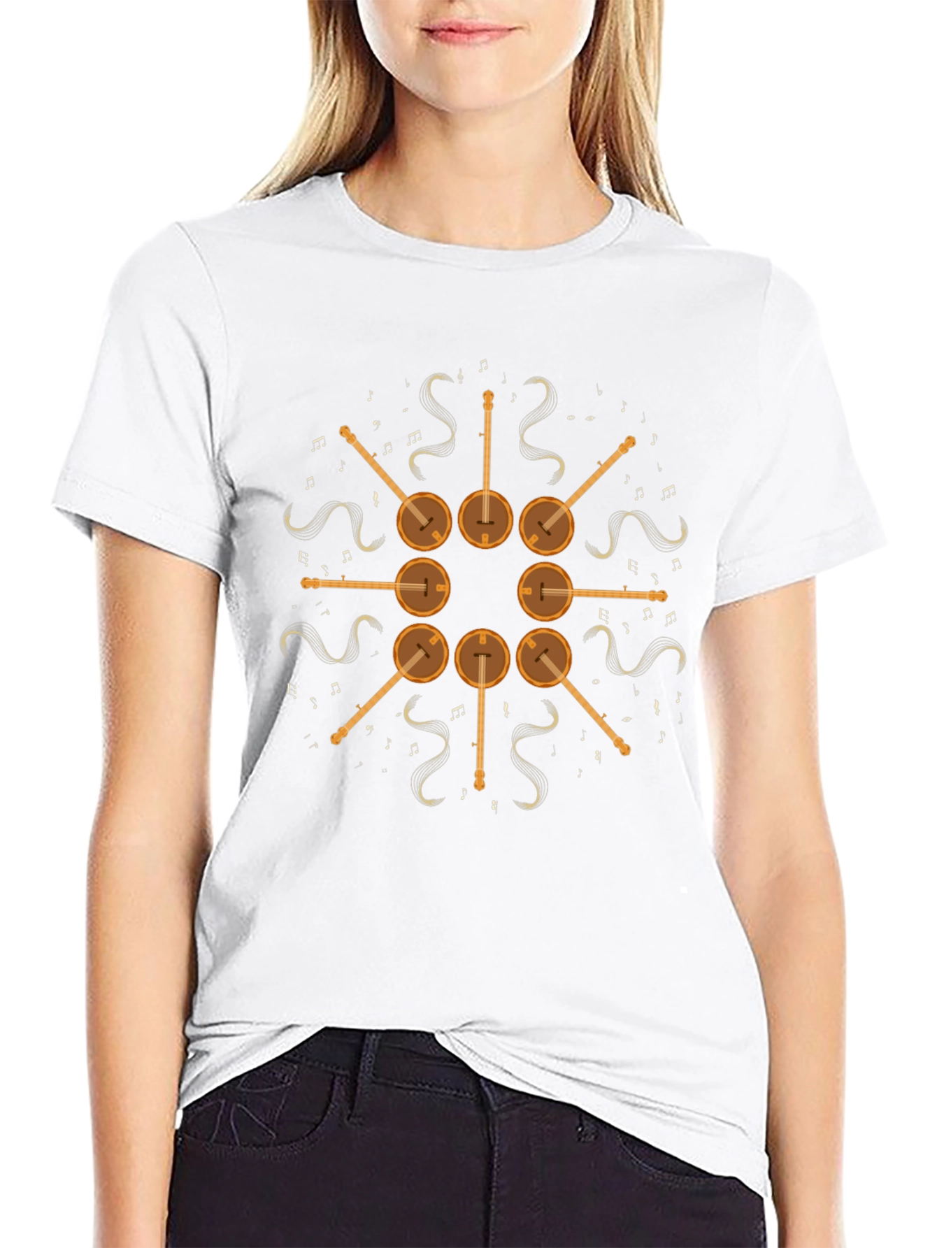 Banjo Music Note Graphic Tee - Black