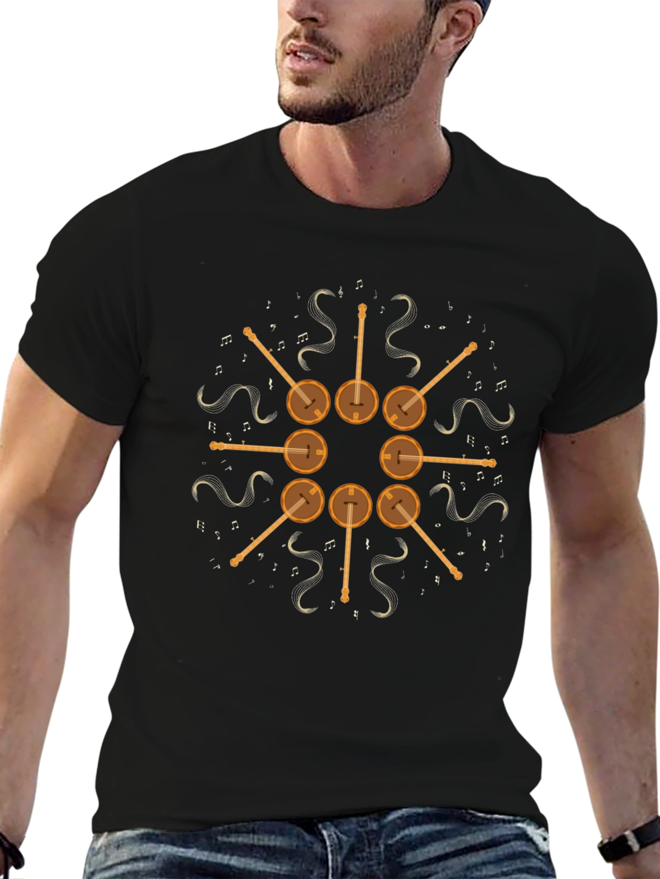 Banjo Music Note Graphic Tee - Black