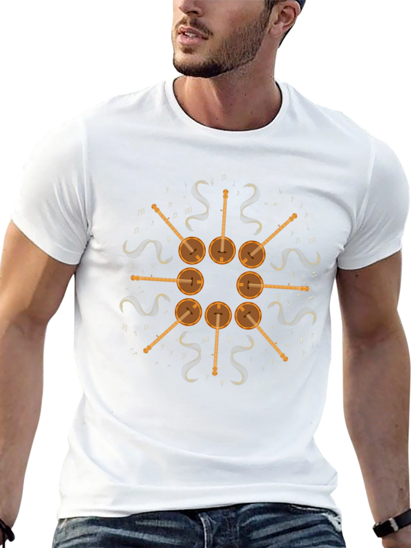 Banjo Music Note Graphic Tee - Black