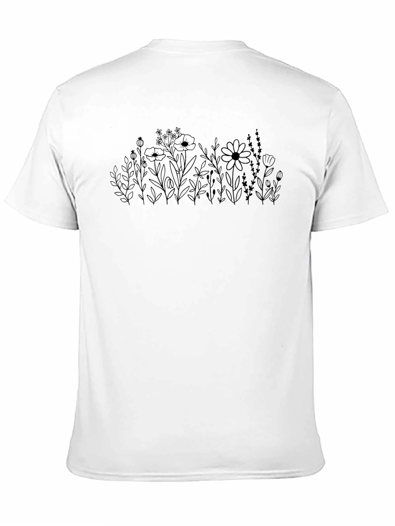 Mens Black Floral Line Art T-Shirt