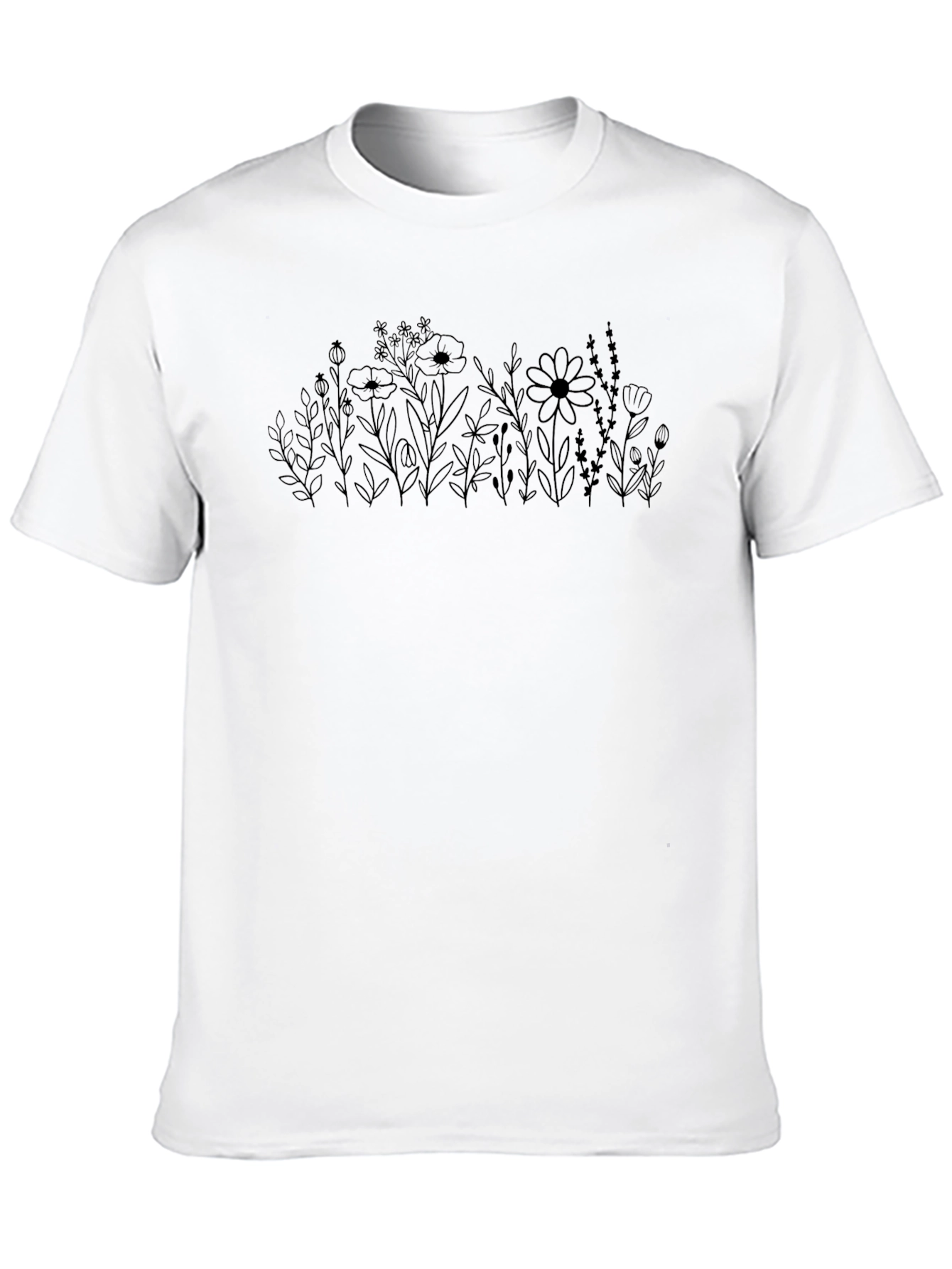 Mens Black Floral Line Art T-Shirt