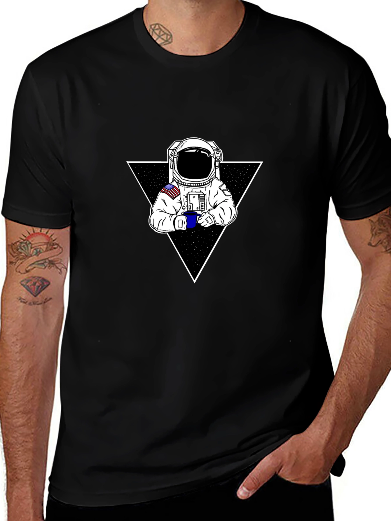 Astronaut Coffee Triangle Black T-Shirt