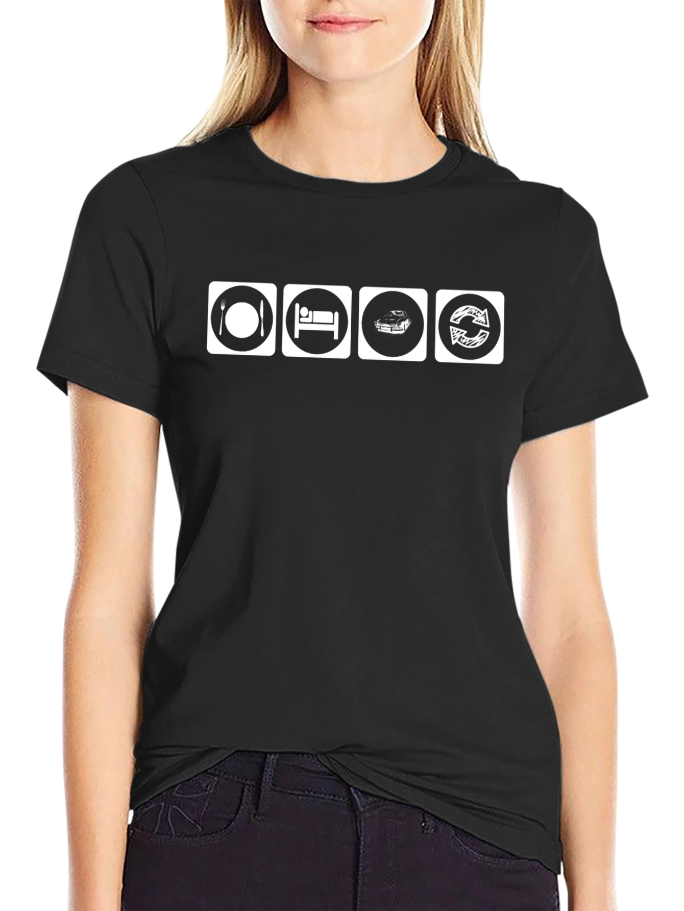 Eat Sleep Race Repeat Black Graphic T-Shirt
