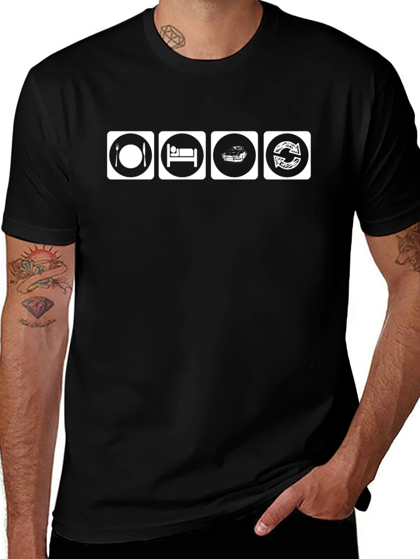 Eat Sleep Race Repeat Black Graphic T-Shirt