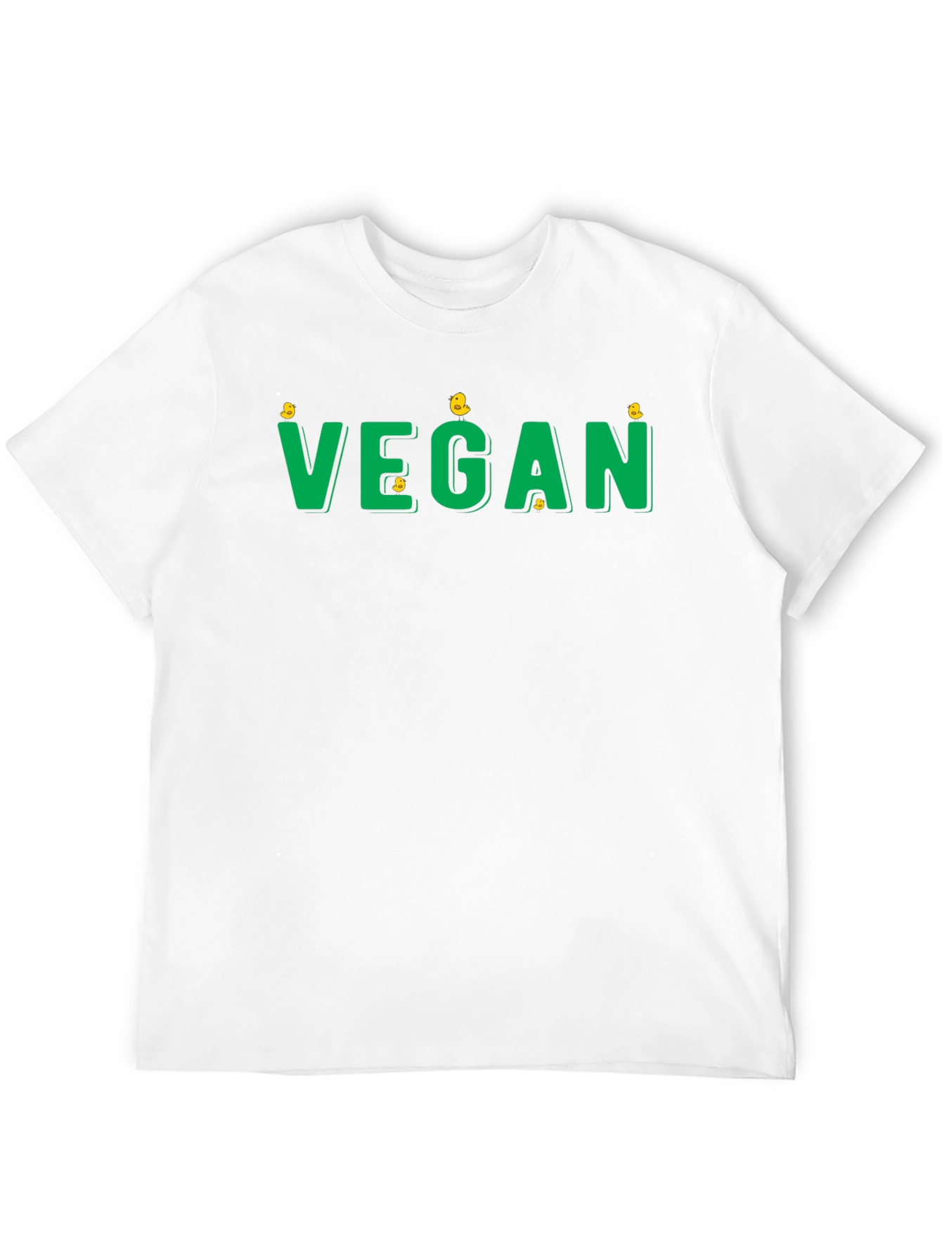 Vegan T-Shirt - Green Text with Chick Accents