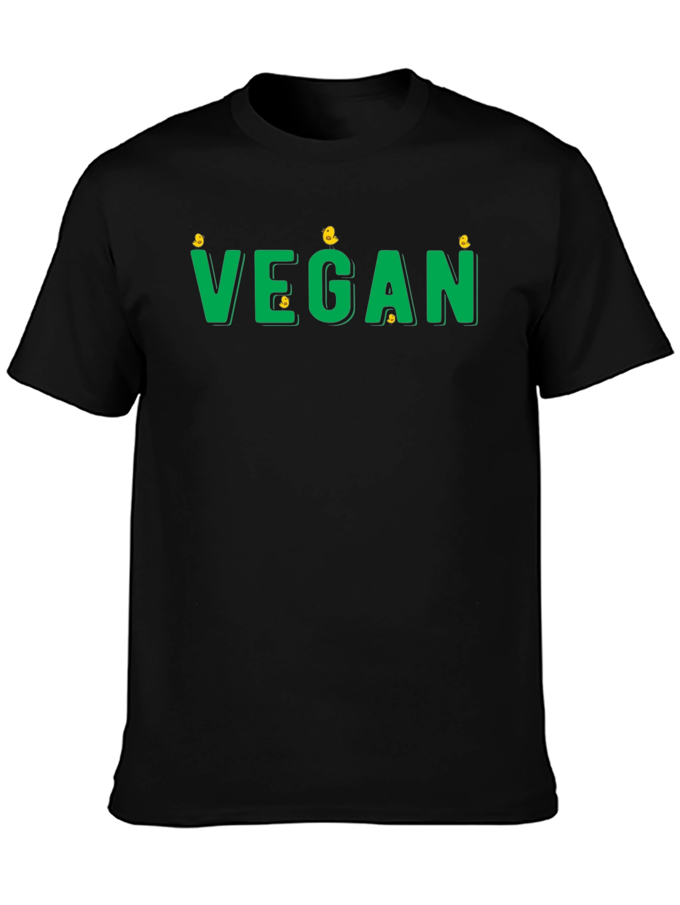 Vegan T-Shirt - Green Text with Chick Accents