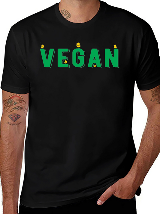 Vegan T-Shirt - Green Text with Chick Accents
