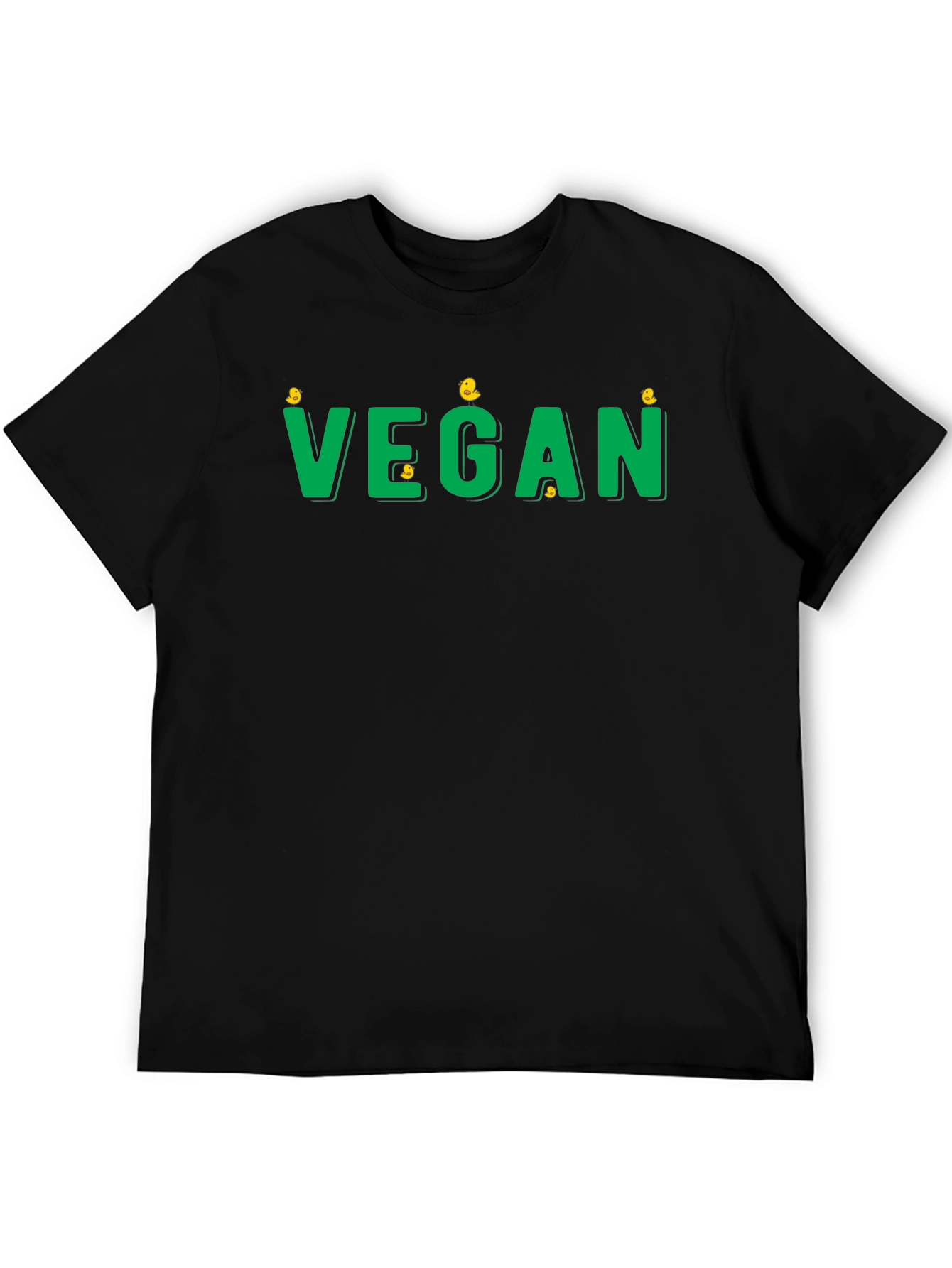 Vegan T-Shirt - Green Text with Chick Accents