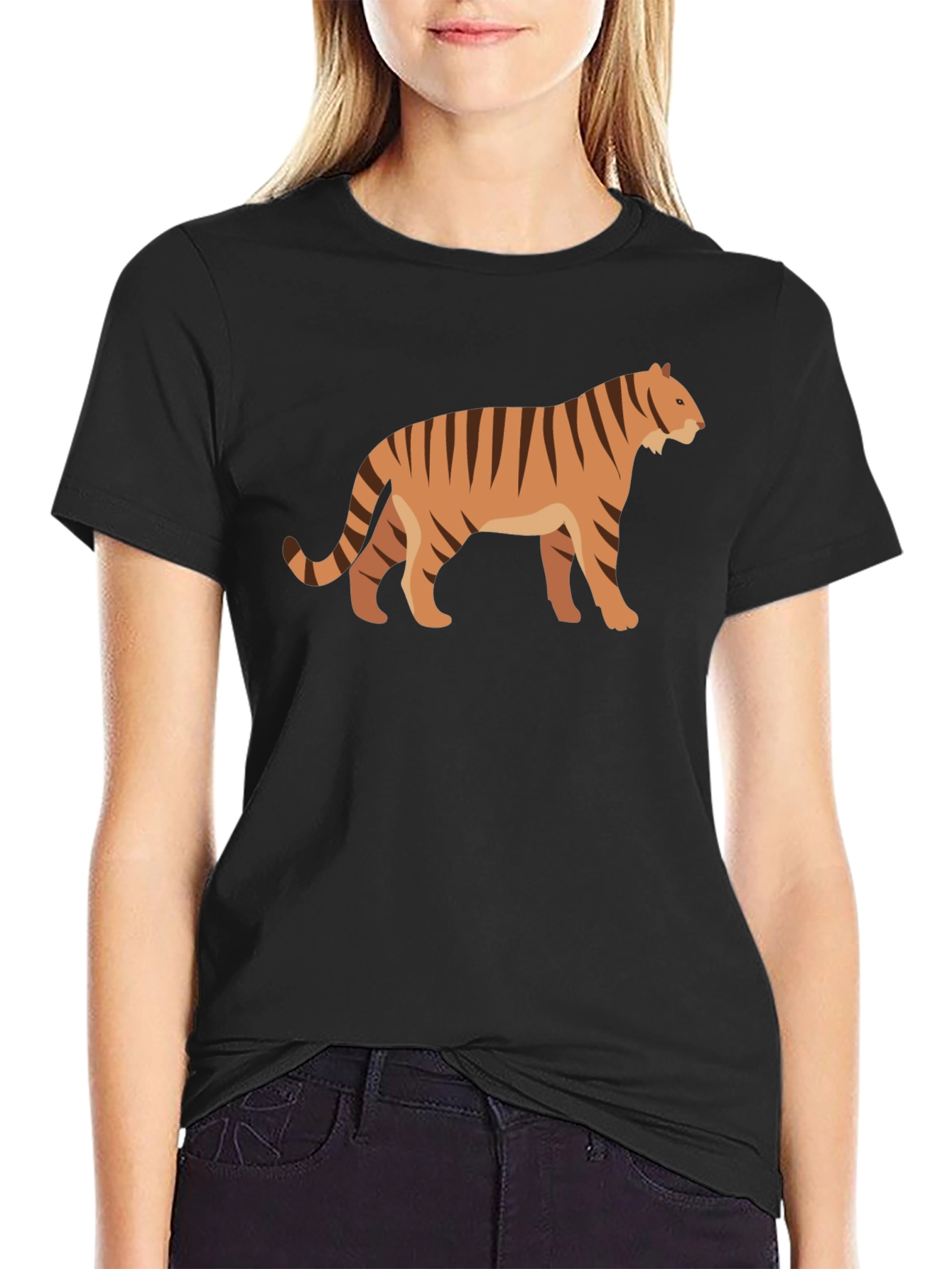 Tiger Graphic Tee - Black Cotton T-Shirt