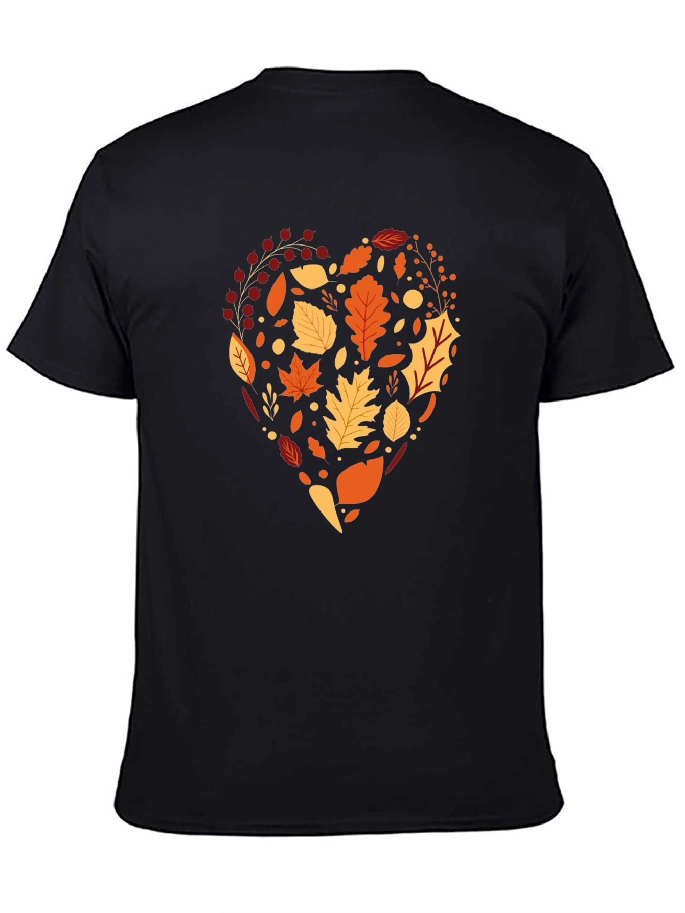 Autumn Leaves Heart Graphic Black T-Shirt