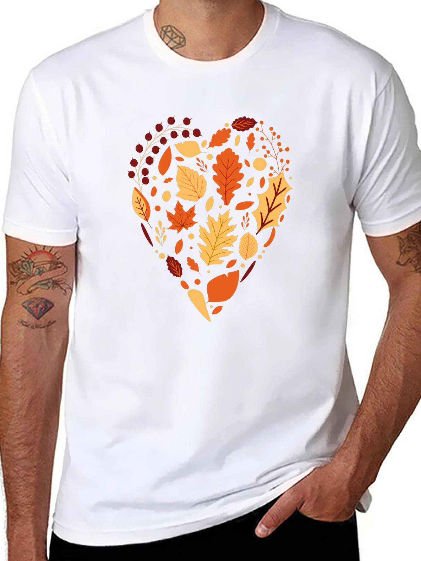 Autumn Leaves Heart Graphic Black T-Shirt