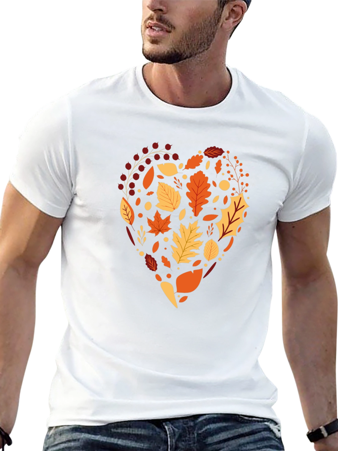 Autumn Leaves Heart Graphic Black T-Shirt