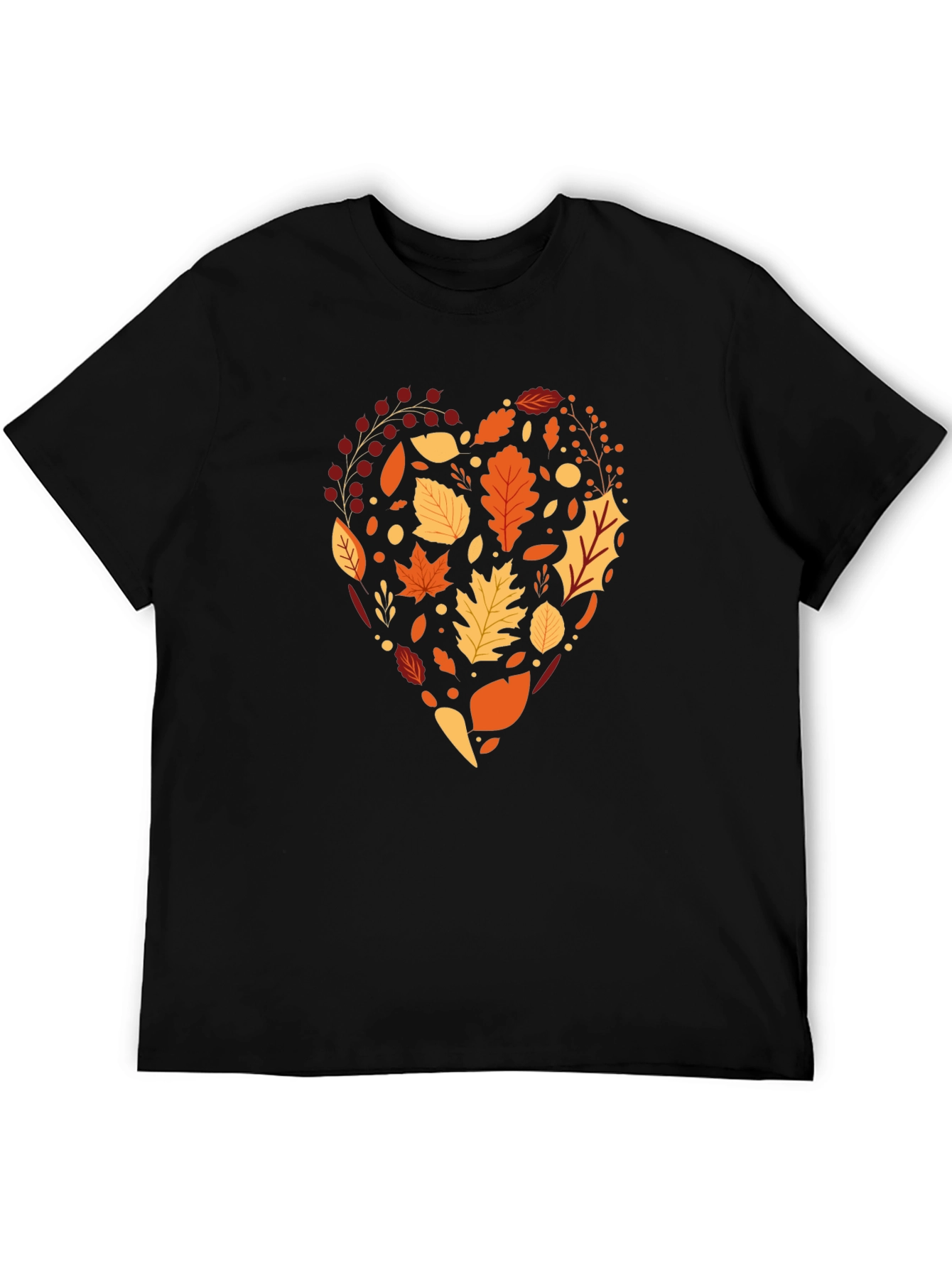 Autumn Leaves Heart Graphic Black T-Shirt